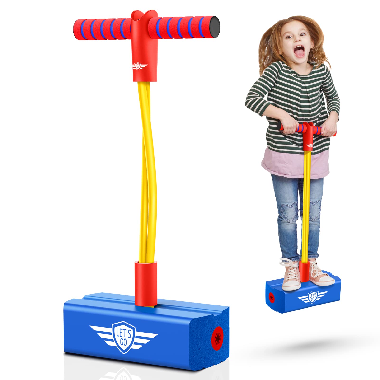 CUUGO LET'S GO! Foam Pogo Stick Jumper for Kids Ages 3-12 - Safe Bouncing Toy for Indoor & Outdoor Play, Fun Birthday & Christmas Gift for Boys & Girls - Promotes Exercise & Growth Development | Perfect for Backyard Play, Birthday Parties & Holiday Gifts