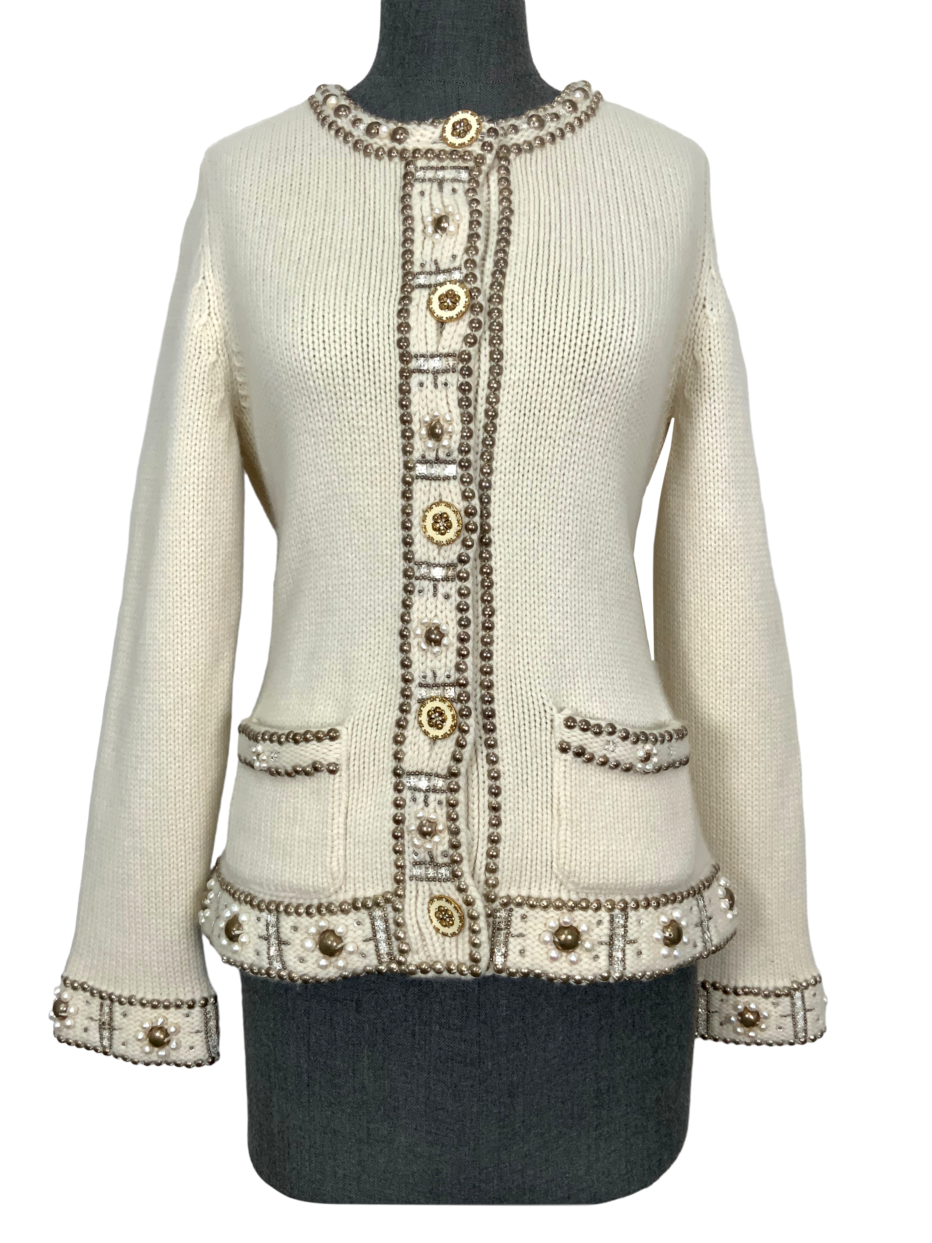Oscar de la Renta Embellished Cashmere Sweater Women's Size Large - Luxurious Winter Knitwear for Parties & Holiday Gatherings