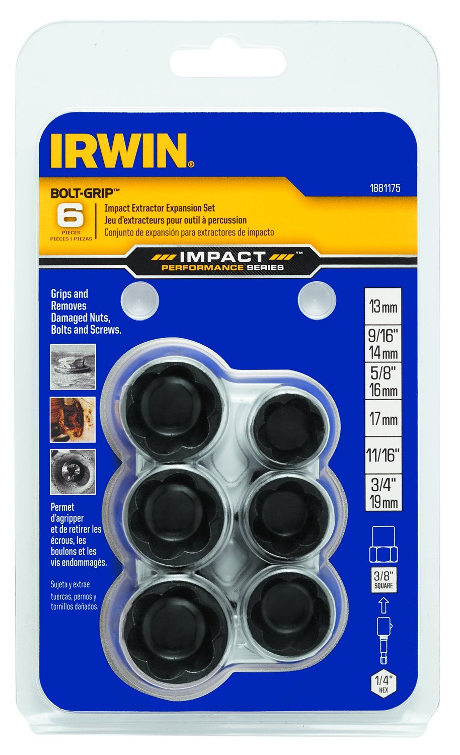 IRWIN Tools IMPACT Performance Series BOLT GRIP Bolt Extractor Set - 6-Piece Rail Expansion Kit (1881175) for Removing Stripped, Rusted or Damaged Bolts - Ideal for Automotive Repair, Machinery Maintenance & DIY Projects