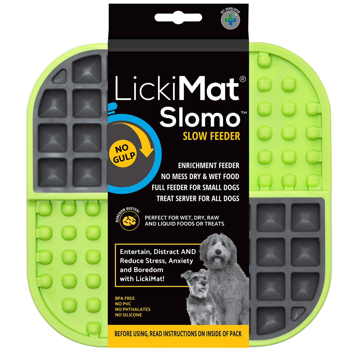 LickiMat Slomo - Slow Feeder Lick Mat for Dogs | Reduces Boredom & Anxiety | Perfect for Food, Treats, Yogurt, Peanut Butter | Fun Alternative to Slow Feed Dog Bowls | Green | Great for Mealtime, Training, and Grooming Sessions