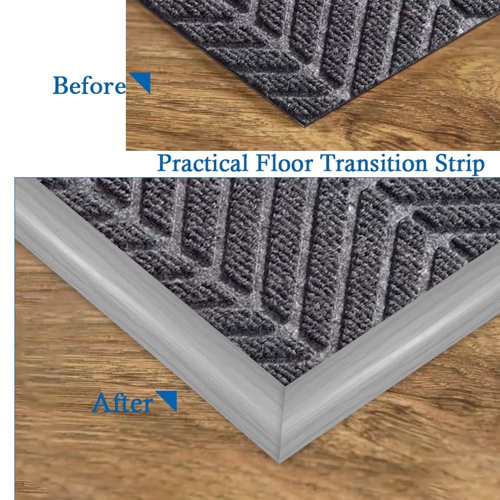 Self-Adhesive PVC Floor Transition Strip - 10Ft Wood Grain Gray Threshold Molding for Carpet & Hardwood Floors (Under 5mm Height) - Perfect for Doorways, Stairs & Room Dividers