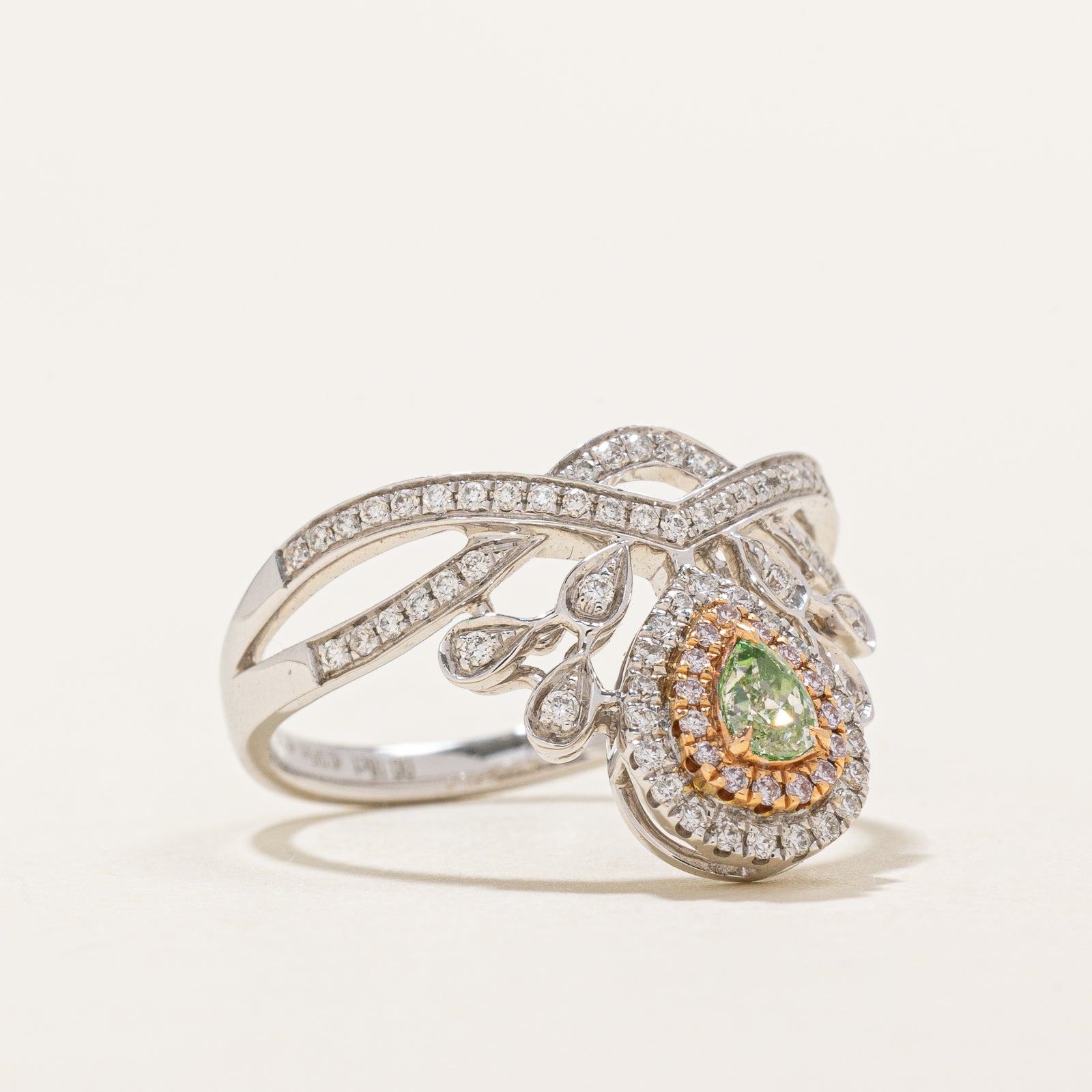 Exquisite Fancy Color Diamond Chevron Ring - 0.18ct Center Stone with 0.45ctw Side Stones (0.243ctw Total) - Size 6 - Perfect for Anniversary Gifts & Special Occasions