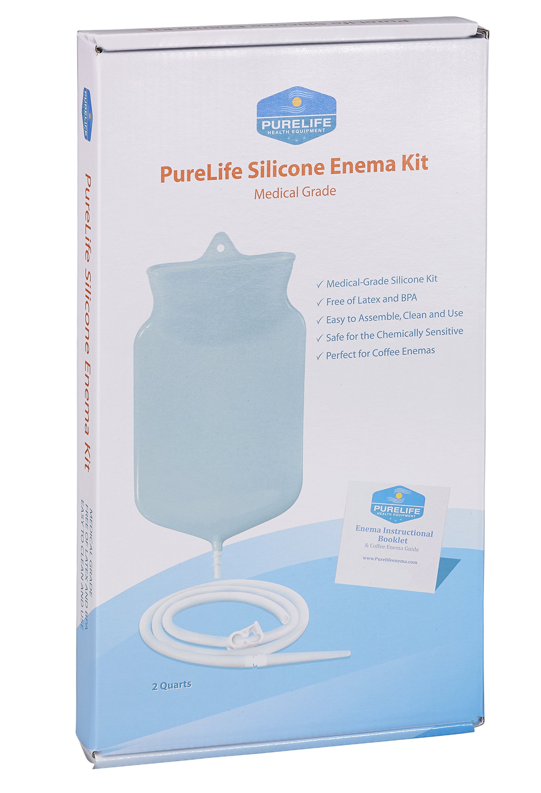 Purelife Safe Silicone Enema Bag - 2 Quart BPA-Free Medical Grade Kit for Home & Travel Use - Clear Translucent Latex-Free Design - Compact Portable Enema Solution for Colon Cleansing & Detox