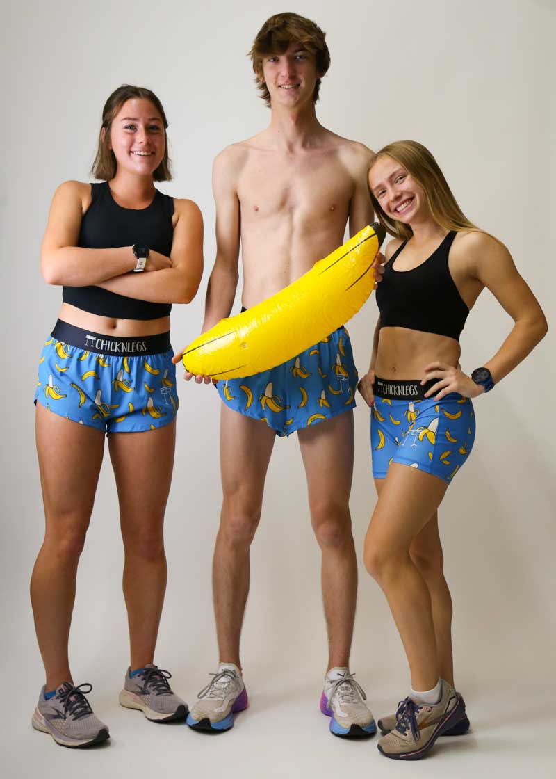 Women's High Waist Compression Shorts - 3 Pack Blue Bananas for Running, Yoga & Workout - Moisture Wicking & Breathable Activewear