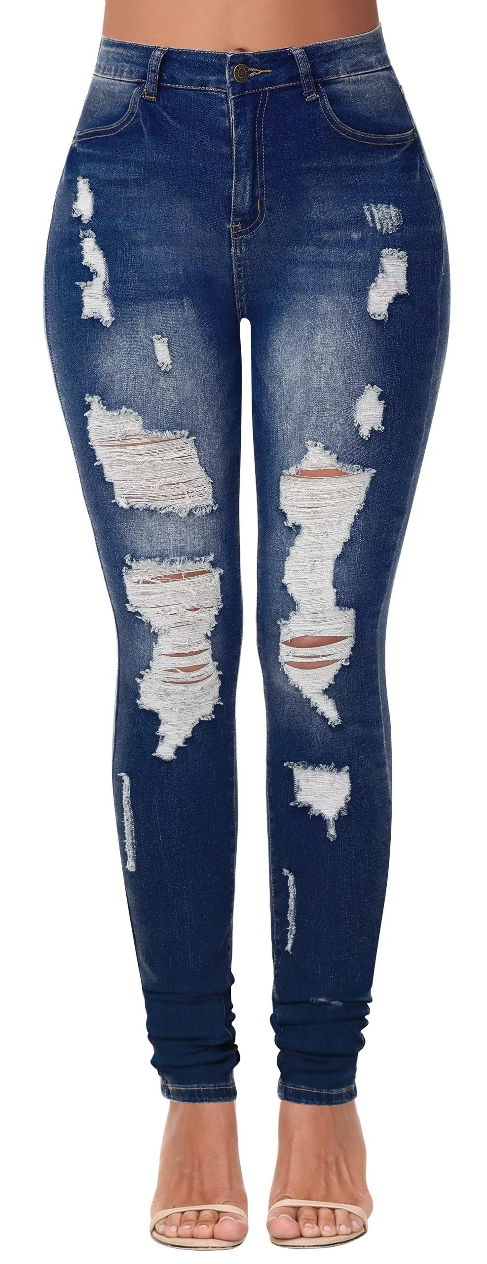 AMRSPENG Women's High Waisted Ripped Stretch Skinny Jeans - Butt Lifting Distressed Denim Pants for Casual Wear & Night Out