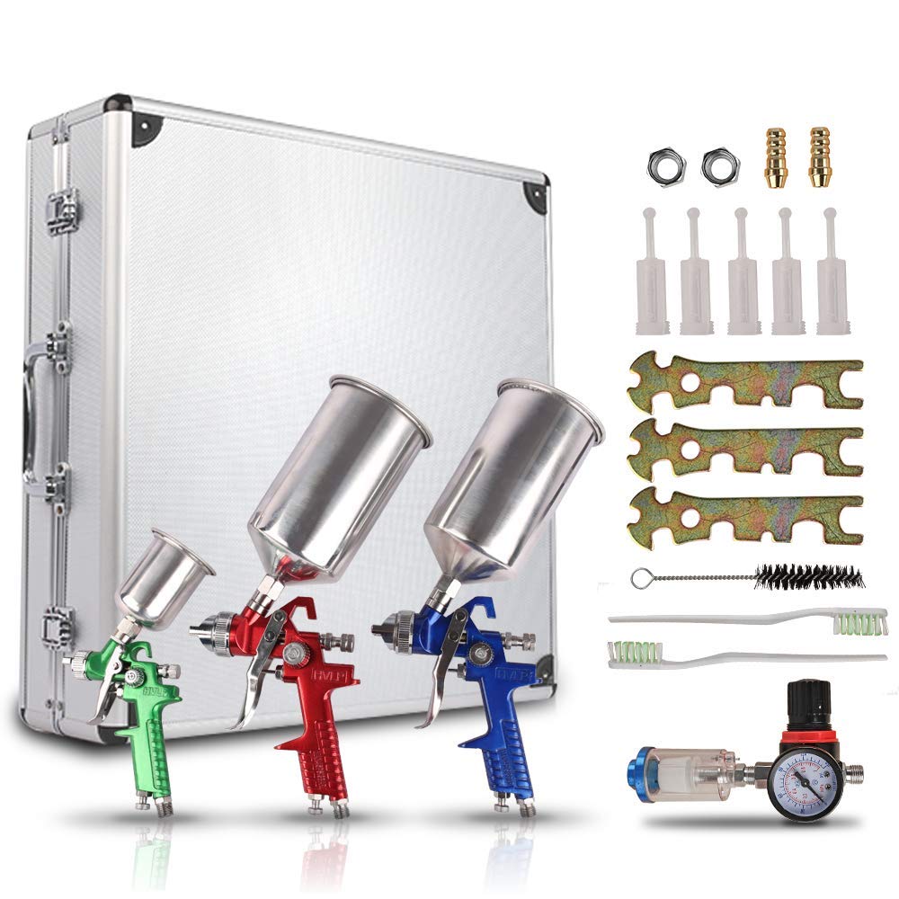 ETOSHA Professional HVLP Gravity Feed Air Spray Gun Kit - 1.0mm 1.4mm 1.8mm Nozzles for Automotive Painting, Primer, Clear Coat & Touch-Up - Includes 600cc Cup - Perfect for Auto Body Repair, Furniture Refinishing & DIY Projects
