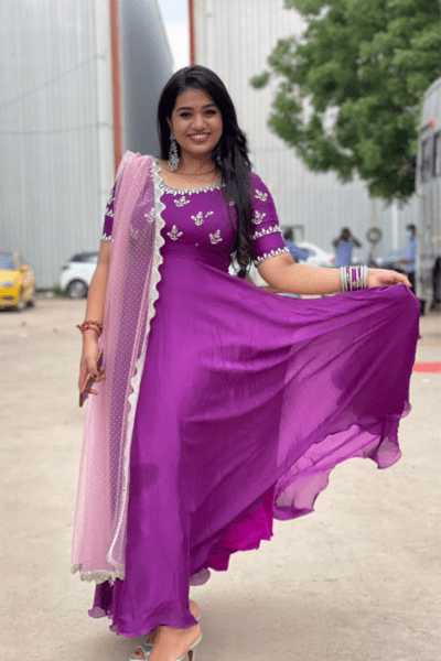 Elegant Purple Anarkali Dress for Women - Traditional Indian Kurti with Embroidery - Perfect for Weddings, Festivals & Special Occasions
