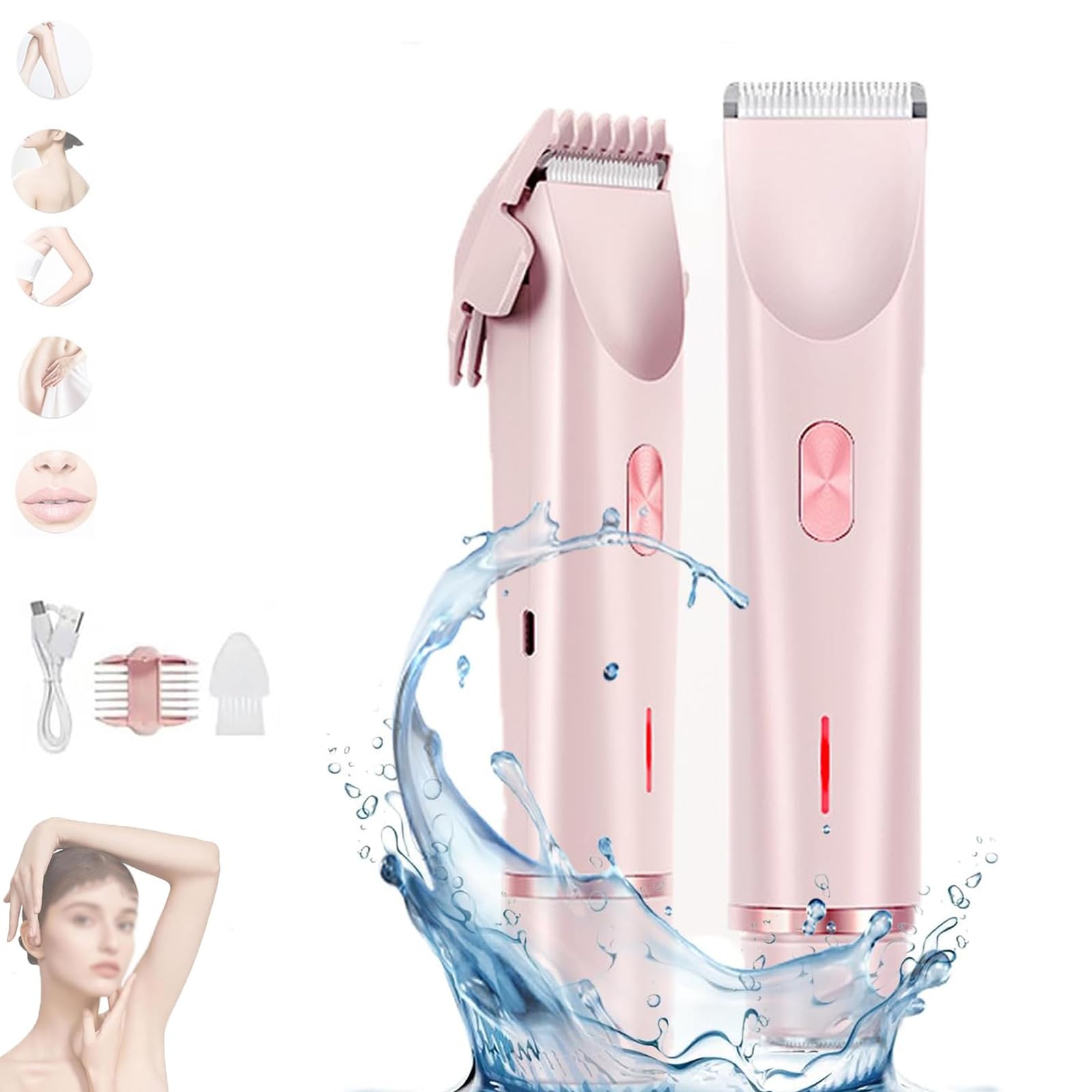 Gloaura Electric Shaver for Women - 2-in-1 Wet & Dry Lady Shaver with Double Detachable Heads - Painless Hair Removal for Legs, Bikini & Underarms - Rechargeable Cordless Razor for Travel & Home Use