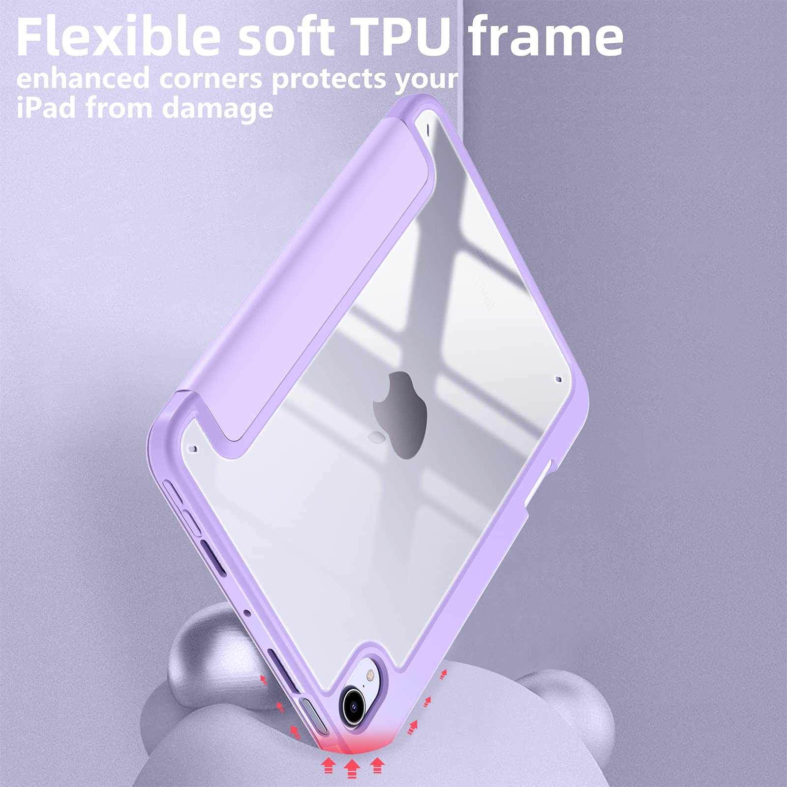 Mastten iPad Mini 7 Case with Pencil Holder - Slim Hybrid Clear Protective Cover for iPad Mini 7th/6th Generation (2024/2021) 8.3 Inch - Auto Wake/Sleep, Lavender - Perfect for Kids, Students & Professionals On-The-Go