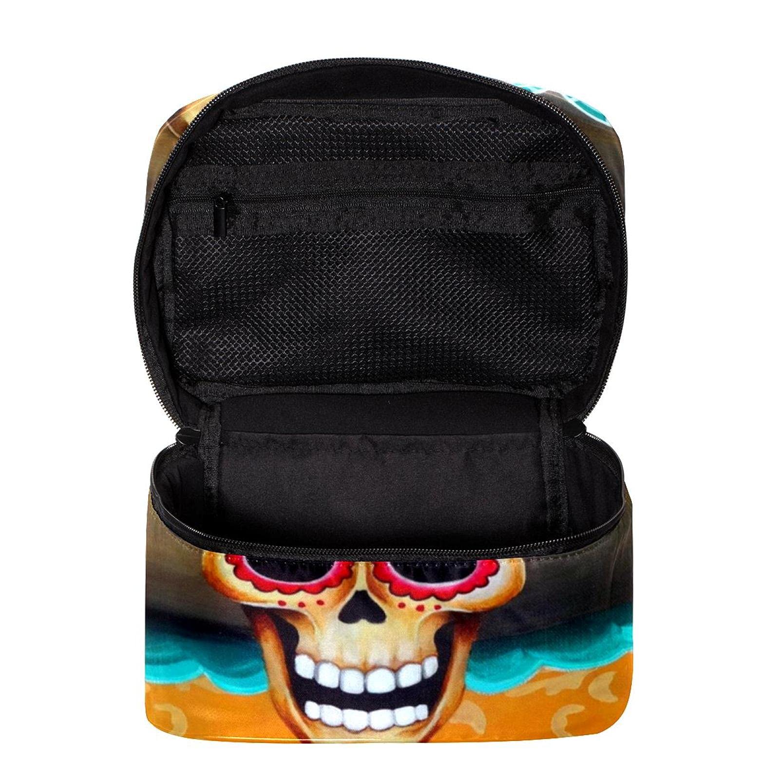 Mexican Sugar Skull Floral & Butterfly Print Large Travel Makeup Bag - Waterproof Cosmetic Organizer with Zipper for Women & Girls | Perfect for Vacation, Gym, Beach Trips & Daily Use