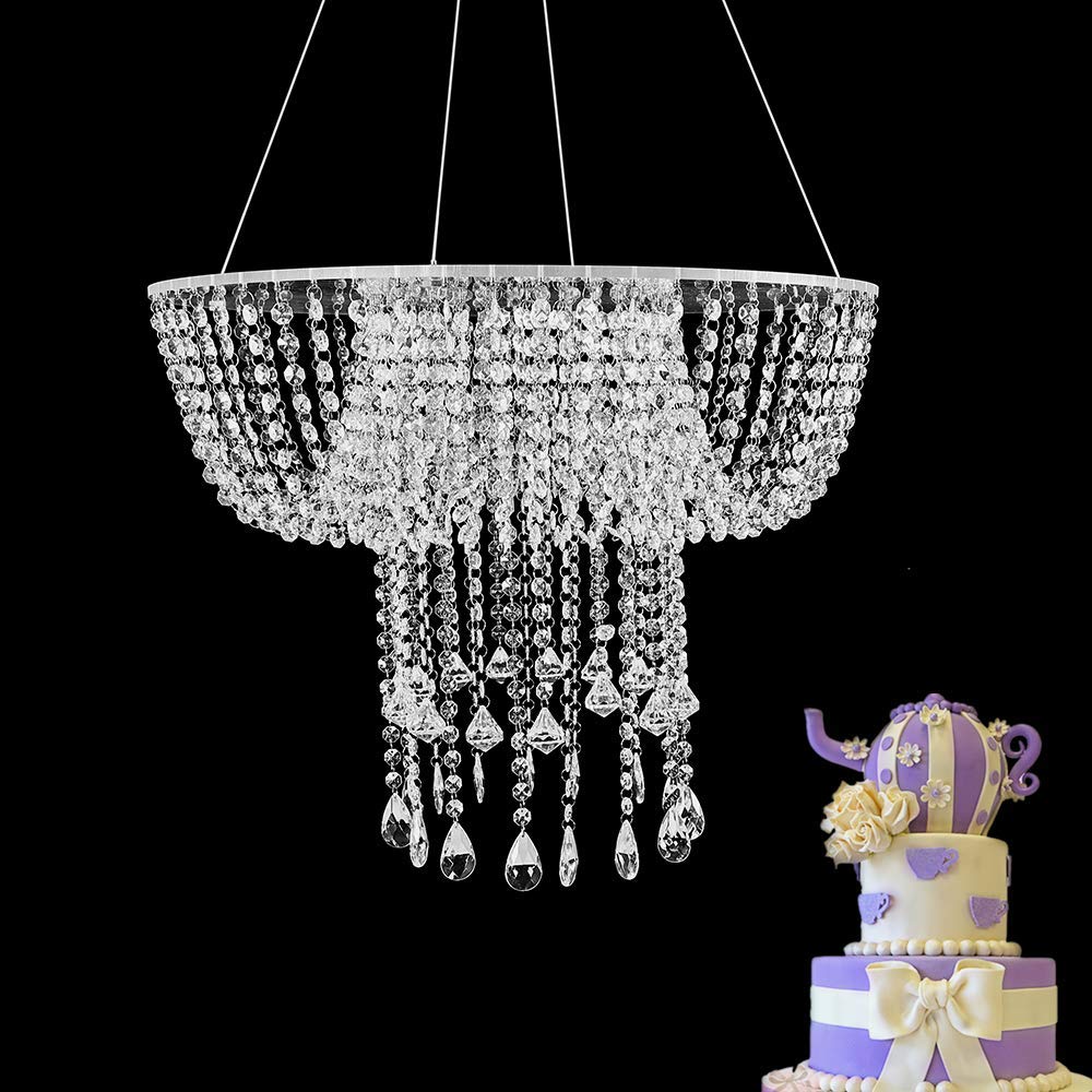 Elegant DIFU Hanging Chandelier Style Wedding Cake Stand - 60cm Acrylic Beaded Dessert Holder for Wedding, Birthday Party & Special Events - Perfect for Tiered Cakes, Cupcakes & Sweet Displays