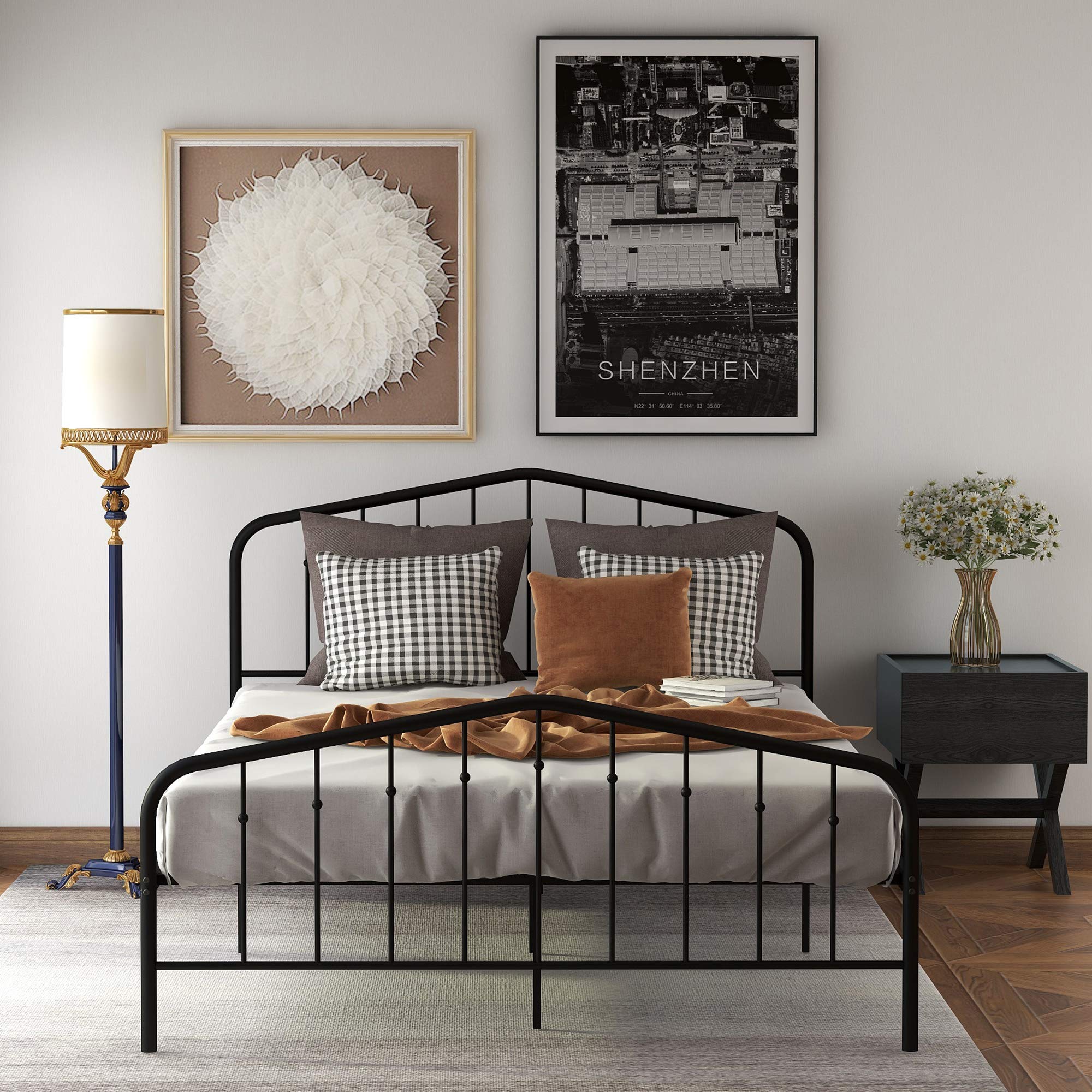 Kteam Twin Size Metal Platform Bed Frame with Headboard & Footboard - Sturdy Black Bed Base for Kids, Teens & Guest Rooms | Space-Saving & Noise-Free Design