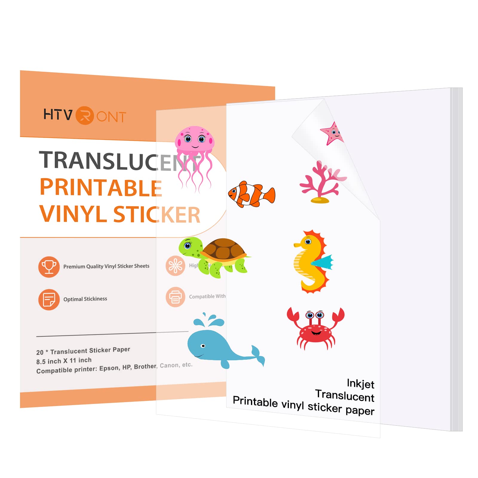 HTVRONT Printable Vinyl Sticker Paper for Inkjet Printers - 8.5