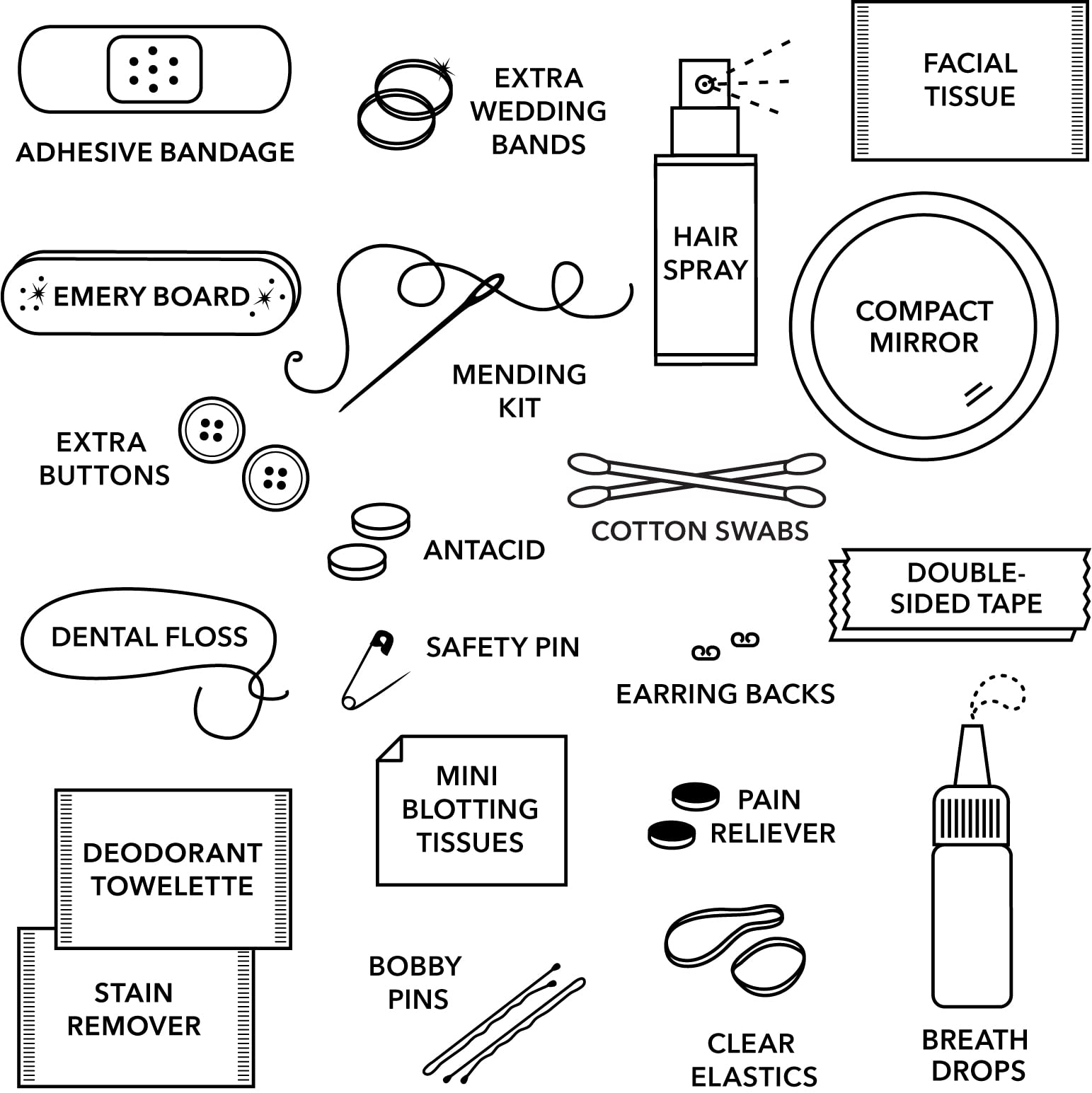 Pinch Provisions Minimergency Kit for Bridesmaids - 21 Essential Wedding Emergency Items - Perfect Bridal Shower Gift & Proposal Present for Bridesmaids - Ideal for Last-Minute Wedding Day Fixes & On-the-Go Touch Ups