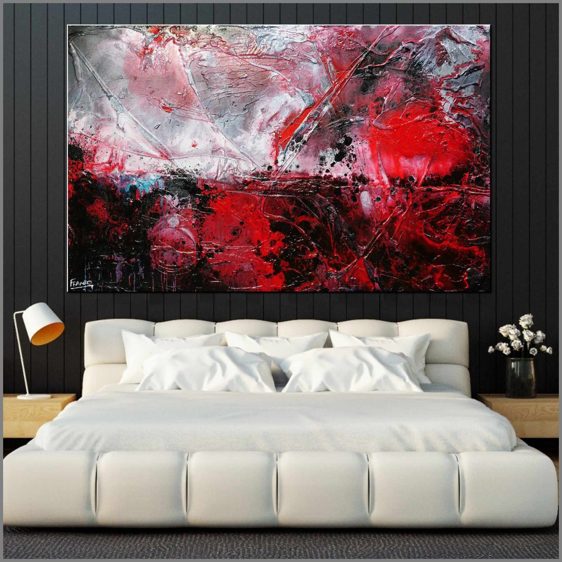 160cm x 100cm Red Black Textured Abstract Canvas Art - Modern Large Wall Painting for Living Room, Bedroom & Office Decor