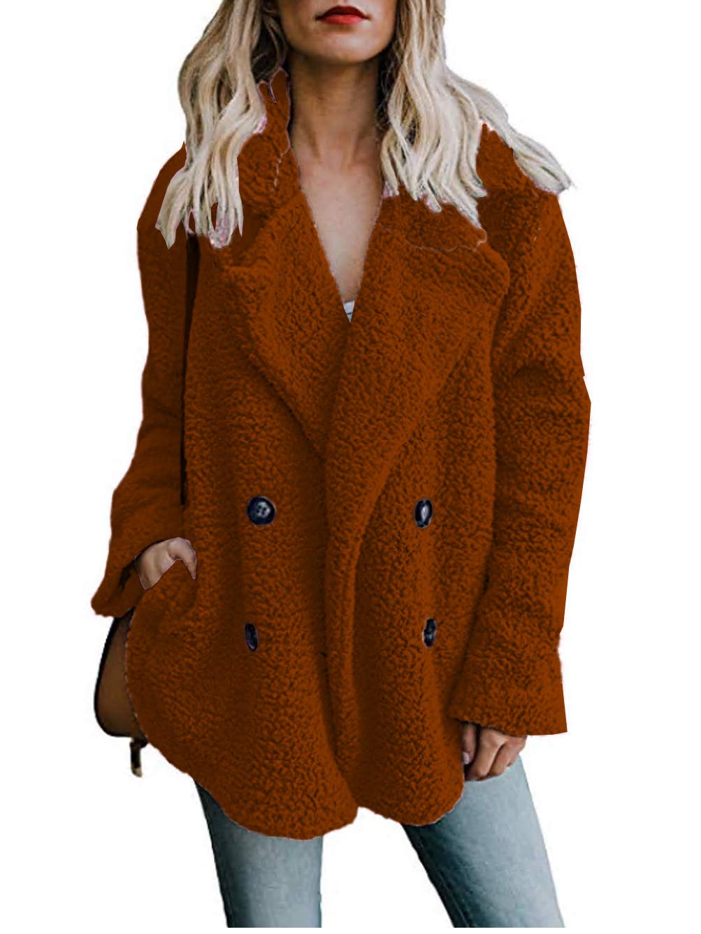 Famulily Women's Winter Warm Open Front Fleece Jacket - Soft Fluffy Coat with Pockets for Cold Weather - Perfect for Outdoor Activities, Casual Wear & Layering