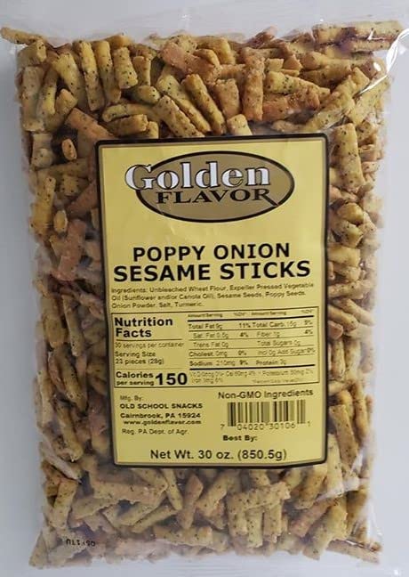 Golden Flavor Poppy Onion Sesame Sticks - 30oz (8 Pack) | Crunchy Snack for Parties, Movie Nights & On-the-Go | Gluten-Free & Vegan Friendly