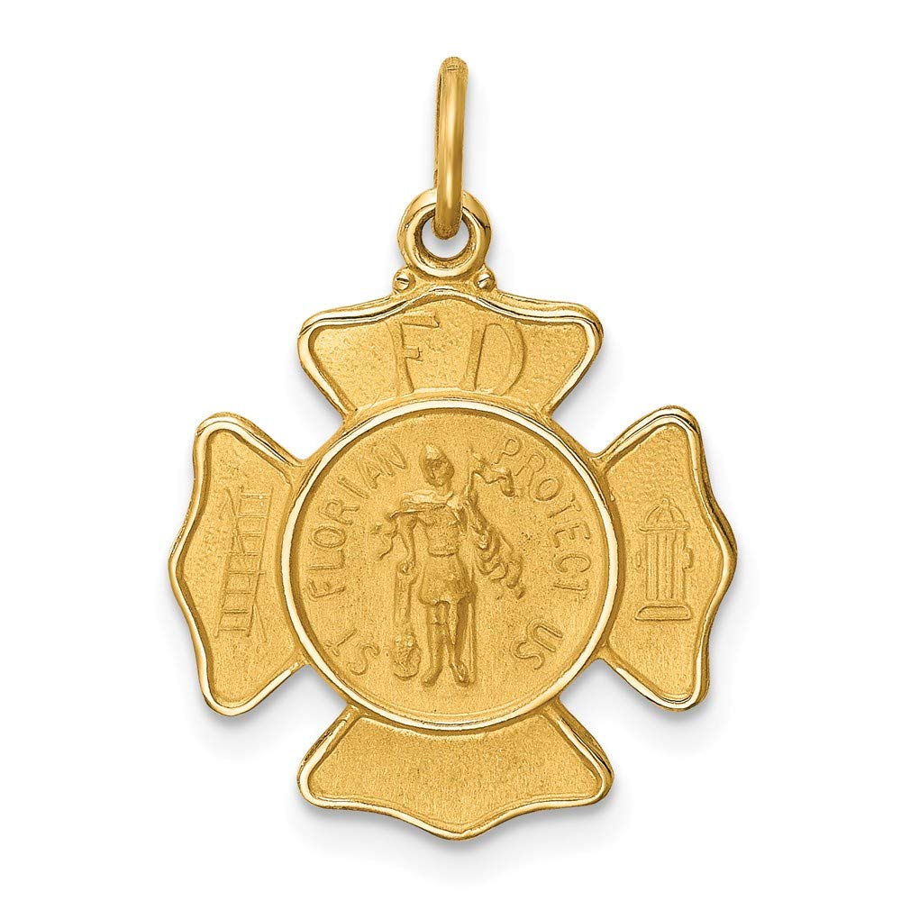 14K Yellow Gold St. Florian Fire Department Badge Pendant - Polished Satin Finish for Firefighters, First Responders & Collectors - Perfect for Necklaces, Gifts & Memorial Jewelry