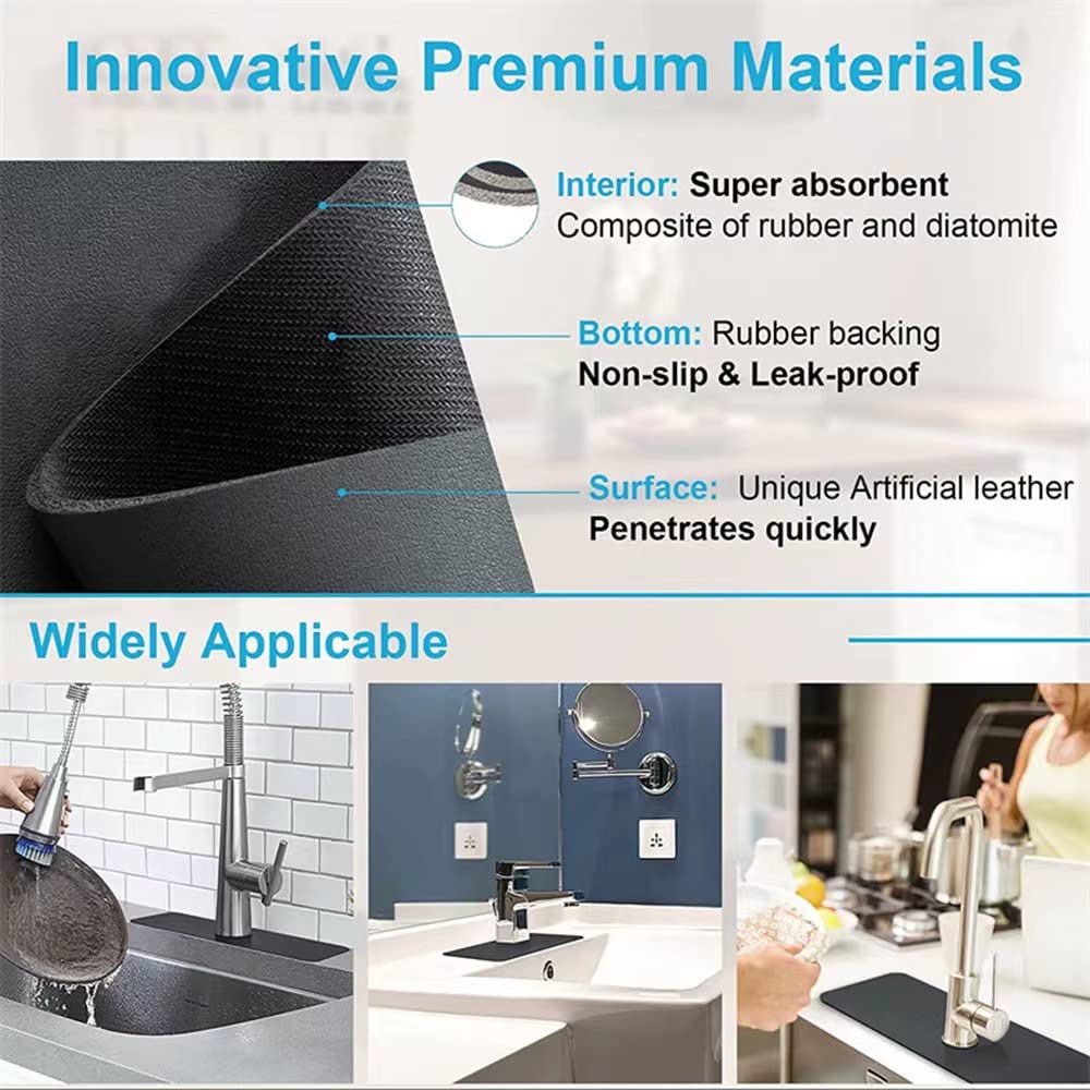 2PCS Thickened Non-Slip Faucet Absorbent Mats - Premium Kitchen Sink Splash Guard, Dish Drying Mats for Countertops (15