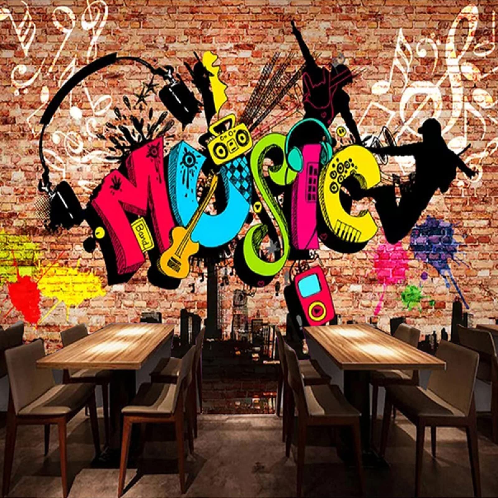 Modern Abstract City Music Graffiti 3D Wall Mural - Large 116