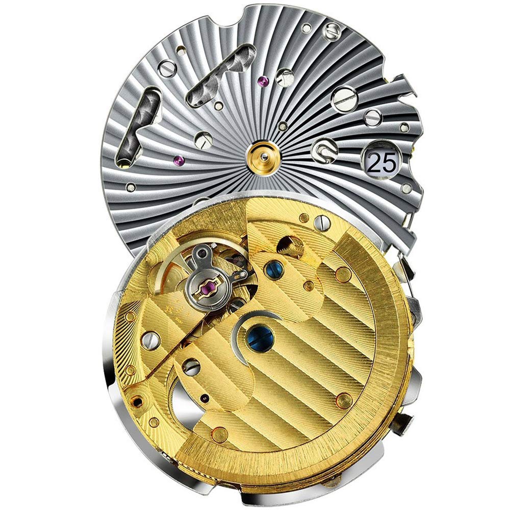 BORMAN Men's Automatic Luxury Dress Watch - Self-Winding Mechanical Movement, 50M Waterproof, Date/Month/Week/24H/Sun-Moon Display - Perfect for Business, Formal Occasions & Everyday Wear