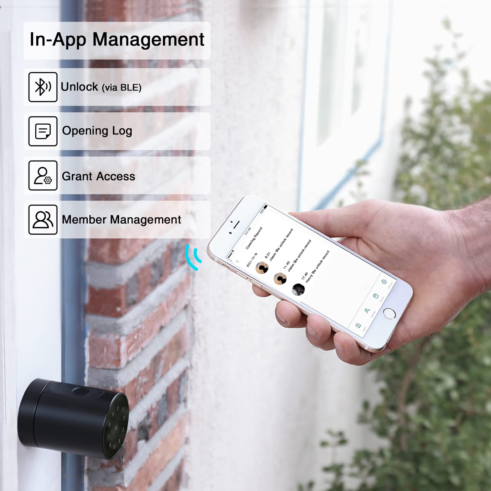 Smart Bluetooth Fingerprint Door Lock - Keyless Entry with NFC, App Control, PIN Code & Backup Keys - Secure & Stylish Black Smart Lock for Home, Office & Airbnb Use