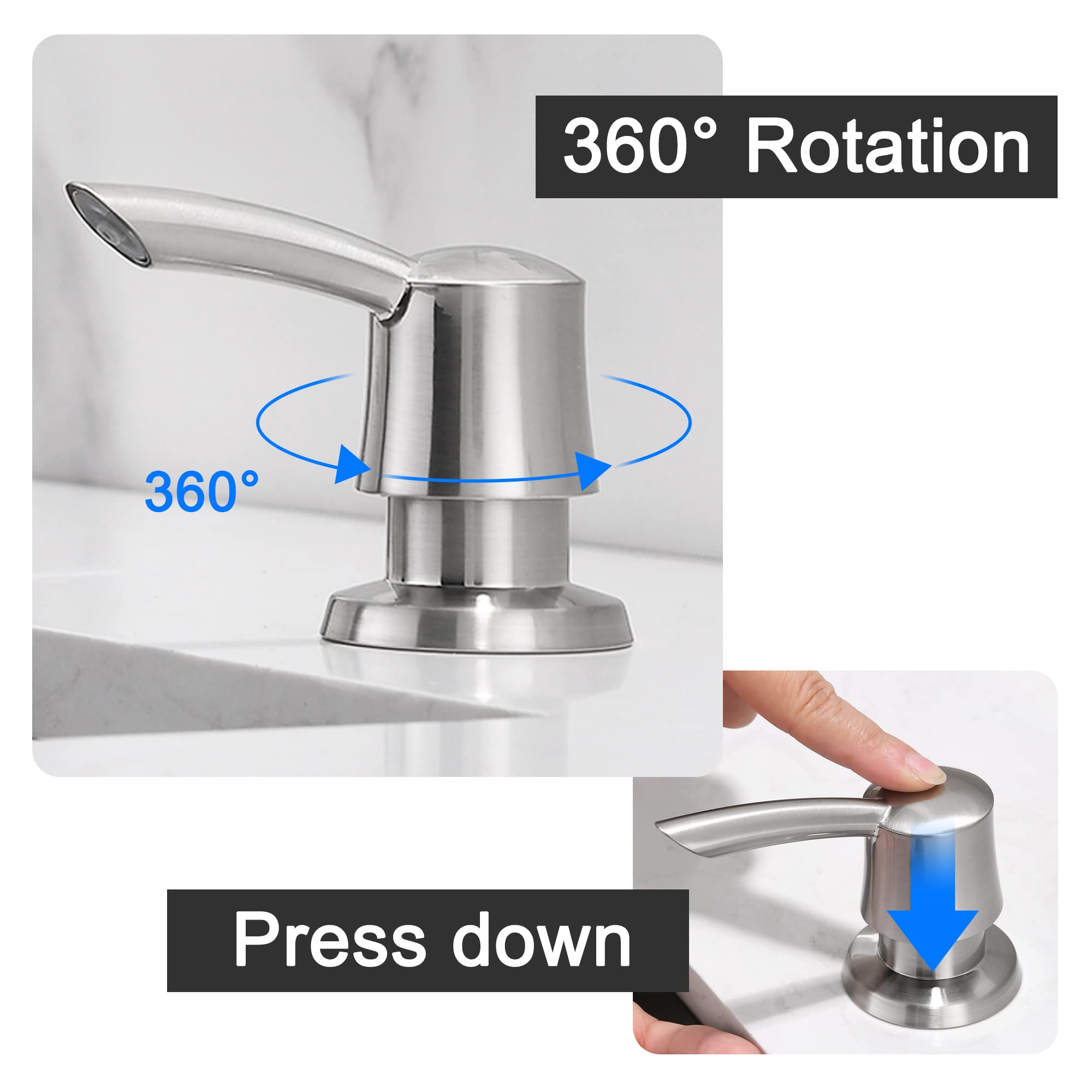 Under Sink Soap Dispenser for Kitchen Sink - 40 Inch Extension Tube Kit, Built-in Dish Sink Soap Dispenser with No More Refills - Brushed Nickel Finish | Perfect for Home Kitchen, RV, and Outdoor Use - YardMonet