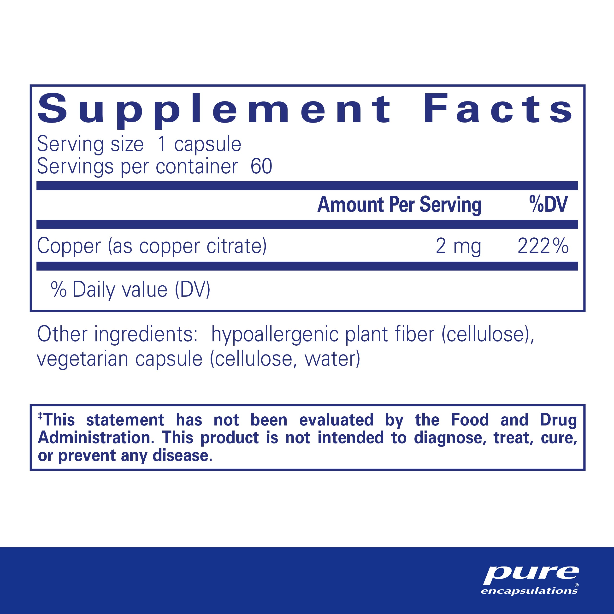 Pure Encapsulations Copper Citrate 60 Capsules - Highly Bioavailable Copper Supplement for Immune Support & Energy Production | Supports Brain Health & Collagen Formation | Ideal for Daily Wellness & Active Lifestyles
