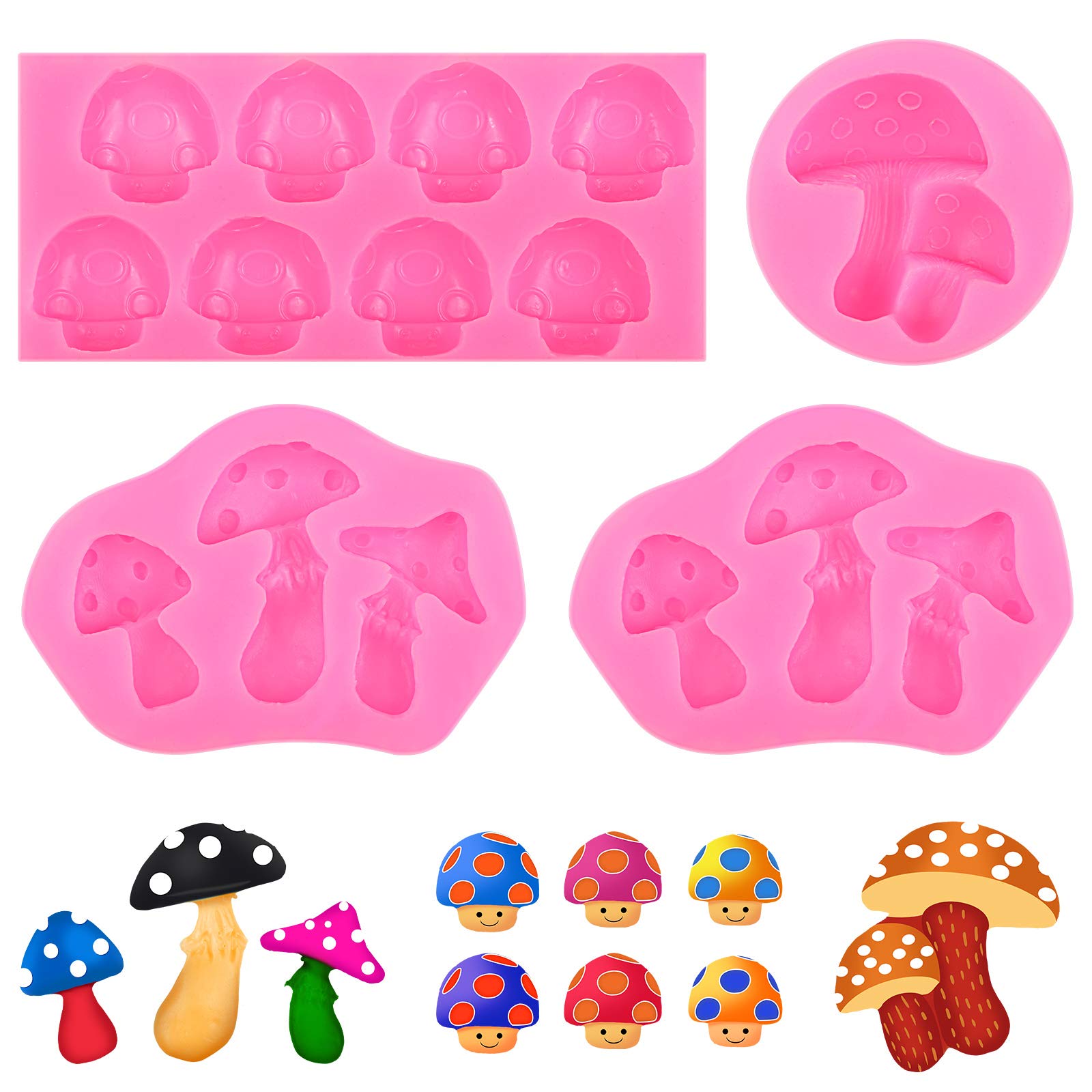 4-Piece Mushroom Shaped Silicone Molds for Chocolate, Candy, Ice Cubes, Cake & Fondant Decorations - Perfect for Baking, DIY Desserts, Party Treats & Holiday Crafts