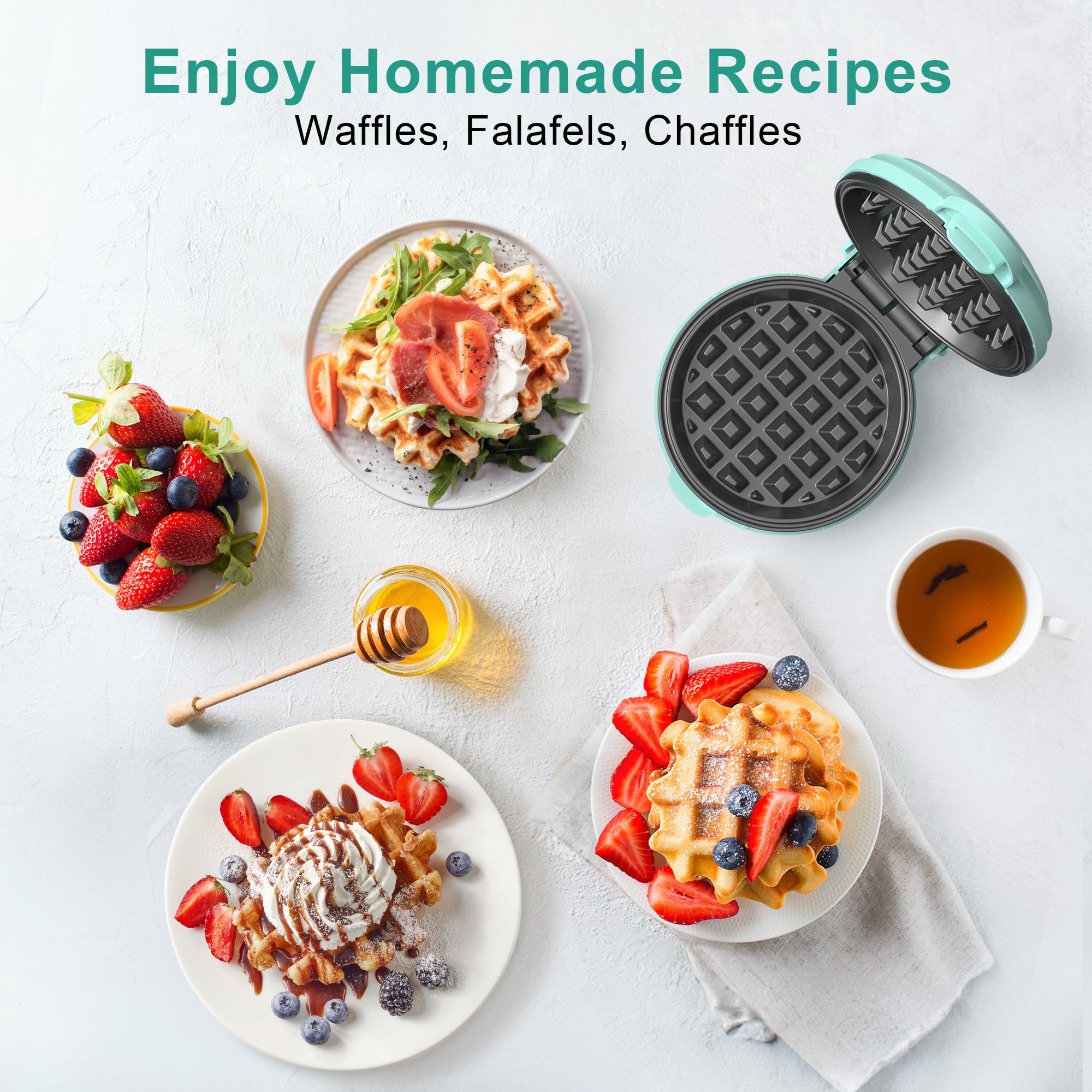 CROWNFUL 4 Inch Mini Waffle Maker - Compact Non-Stick Chaffle Maker with Recipe Guide - Easy to Clean Breakfast Sandwich Maker - Perfect for Keto, Low Carb Diets, Quick Snacks & Family Breakfasts