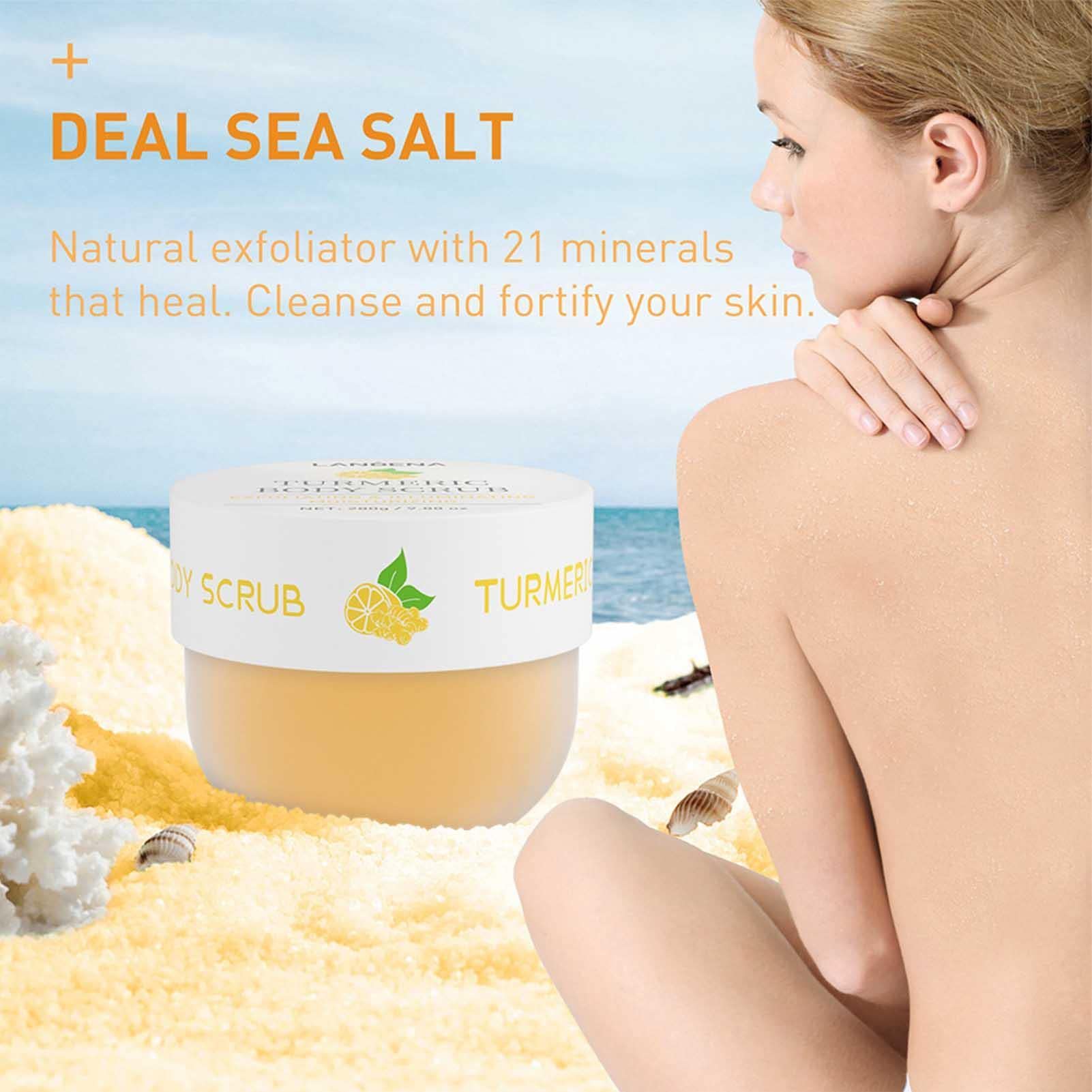 Turmeric Sugar Scrub for Skin Brightening & Hyperpigmentation - 9.8oz Natural Body Exfoliator with Sea Salt - Dark Spot Treatment for Face & Body - Perfect for Spa Day & Post-Sun Care