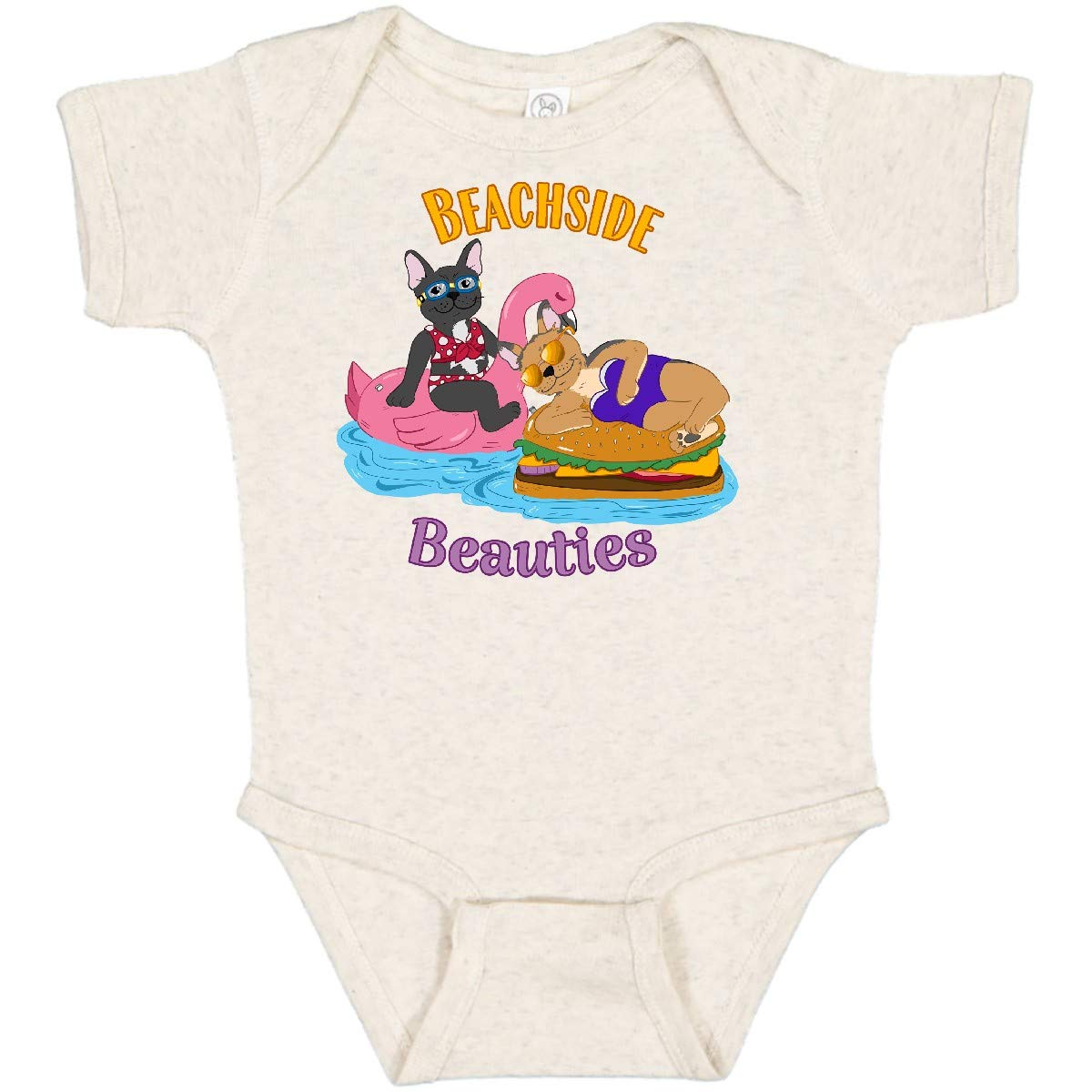 Inktastic Beachside Beauties Cute French Bulldogs on Pool Floaties Baby Bodysuit - Adorable Summer Outfit for Beach, Pool Parties & Family Vacations