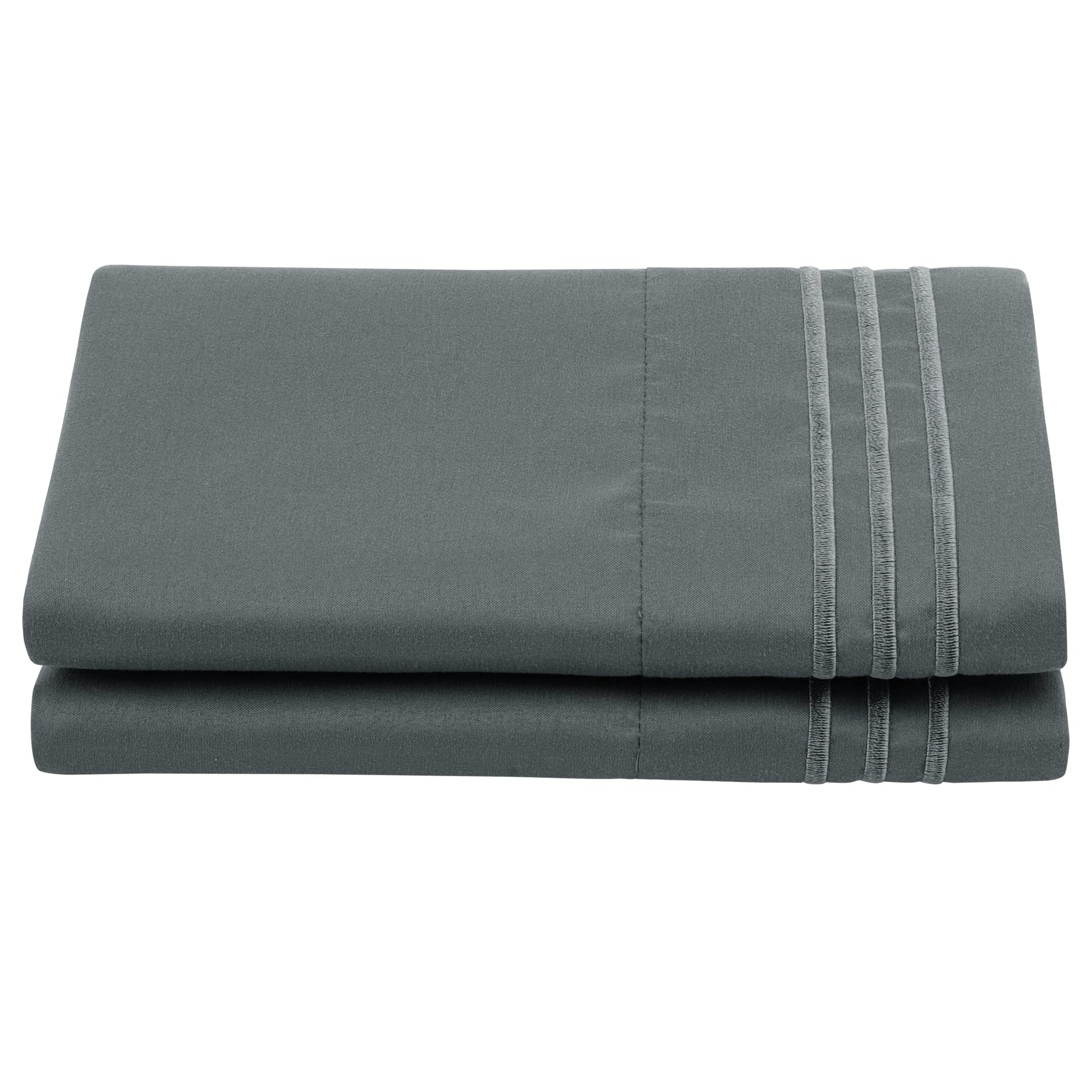 PiccoCasa Dark Gray Pillow Cases Set of 2 - Soft Breathable Travel Size Pillow Covers with Embroidery & Zipper Closure - Brushed Microfiber Pillowcases for Home, Hotel & Airplane Travel Accessories