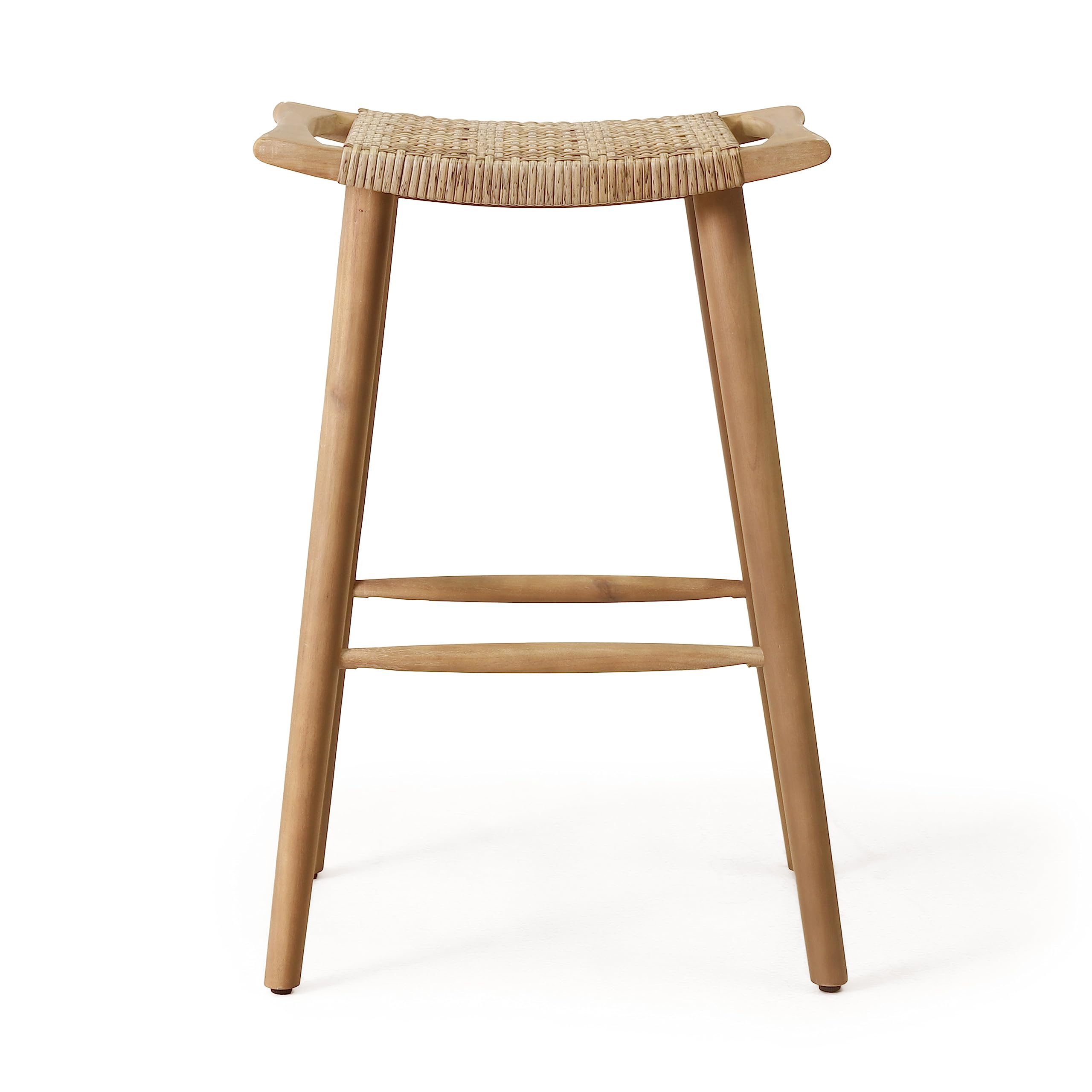 Christopher Knight Home Magwen Outdoor Acacia Wood Barstool with Wicker Back - Set of 4, Light Brown & Multi-Brown - Perfect for Patio, Deck, Garden & Poolside Seating