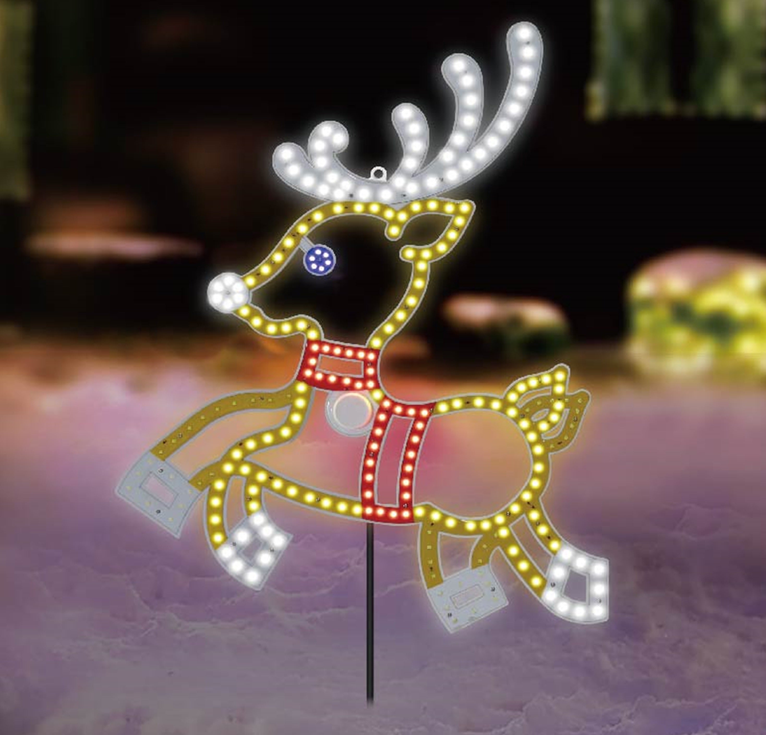 24-Piece Vibrant LED Prancing Reindeer Christmas Decorations Set - Indoor/Outdoor Holiday Light-Up Decor for Yard, Lawn, and Home