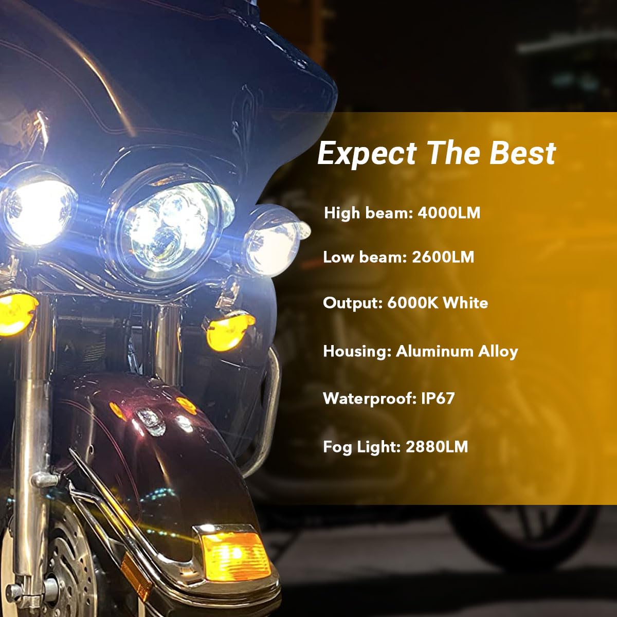 7 Inch LED Headlight & 4.5 Inch Fog Lights with Mounting Ring - Compatible with Harley Touring, Road King, Ultra Classic, Electra Glide, Street Glide, Trike, CVO, Heritage Softail, Slim, Deluxe, Fat Boy - High Visibility for Night Riding & Off-Road Adventures