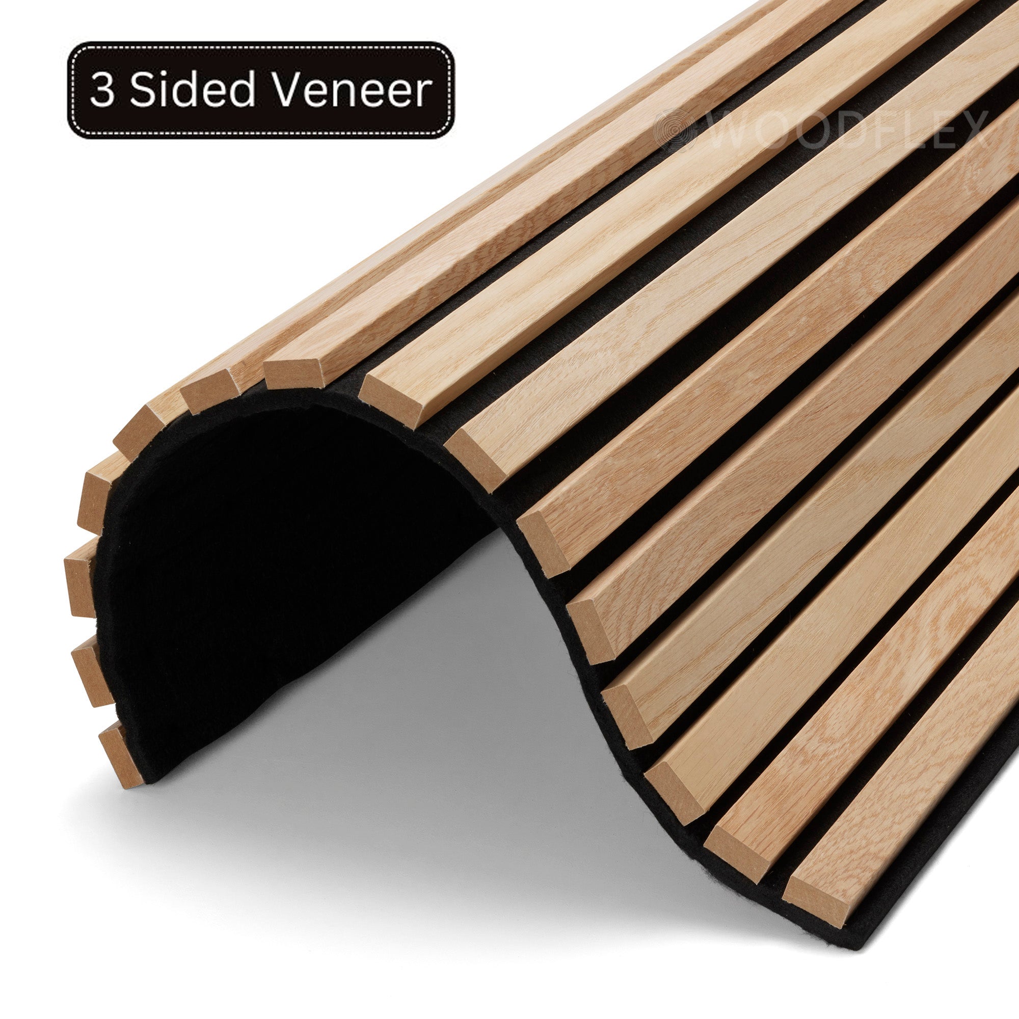 WOODFLEX Flexible Acoustic Wood Slat Panel - 3 Sided Full Wrap Oak Veneer on Black - 2700mm x 600mm (106