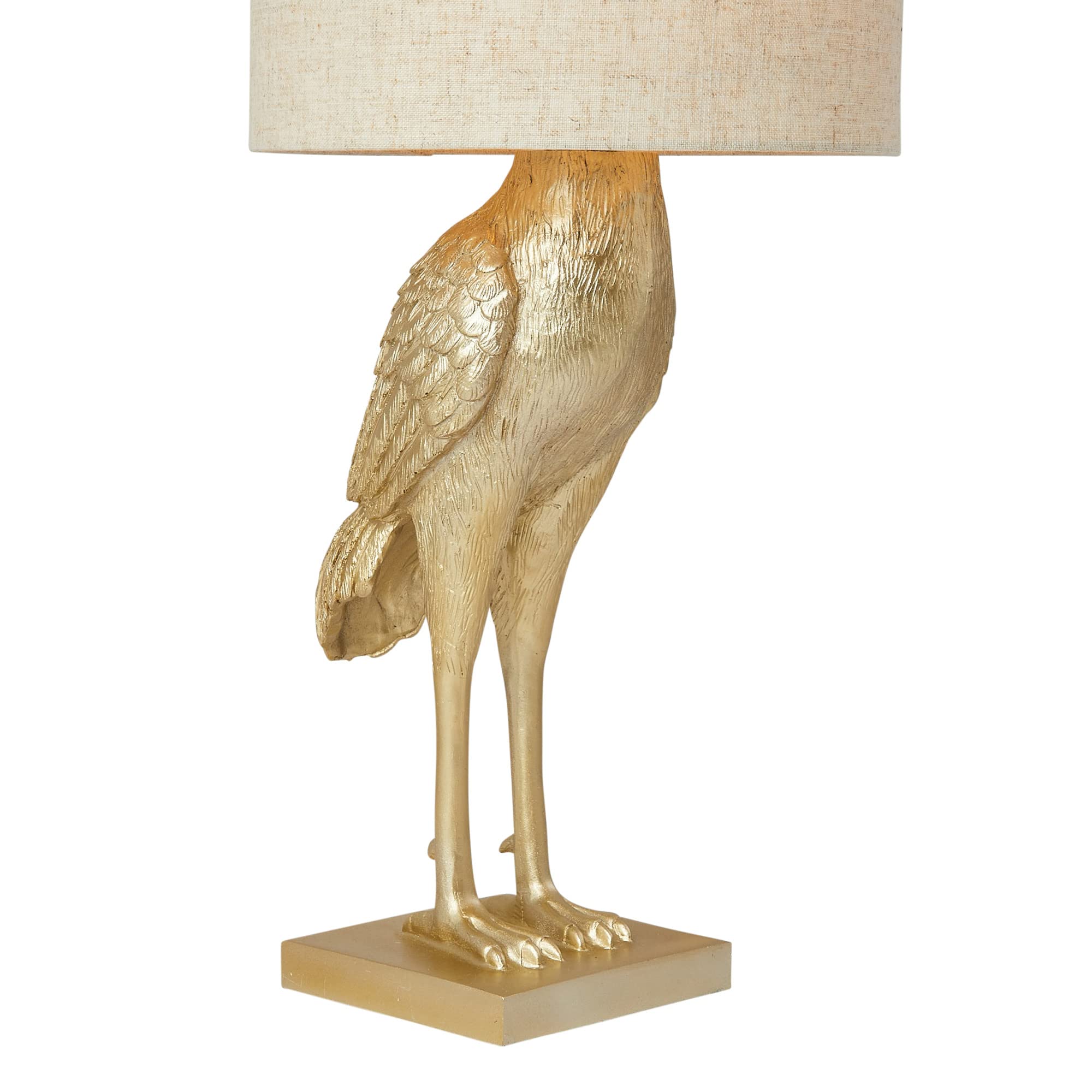 Creative Co-Op Gold Resin Bird Table Lamp with White Linen Shade & Inline Switch - Elegant Home Decor for Living Room, Bedroom or Office Lighting