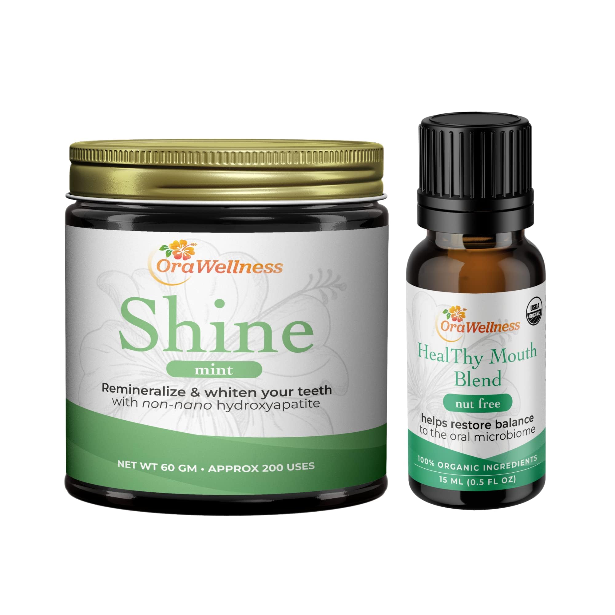 OraWellness Shine Natural Teeth Whitening Powder - Remineralizing Mint Flavor, Nut-Free Organic Toothpaste Alternative | Safe for Sensitive Teeth, Whitening & Fresh Breath | Perfect for Travel, Home & Daily Oral Care