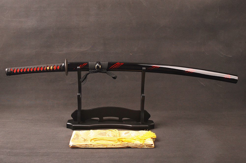 41 Inch Handmade Authentic Japanese Samurai Katana Sword - Full Tang Red Damascus Steel Blade - Collectible Weapon for Martial Arts, Cosplay & Home Decor - Perfect Gift for Men & Sword Enthusiasts
