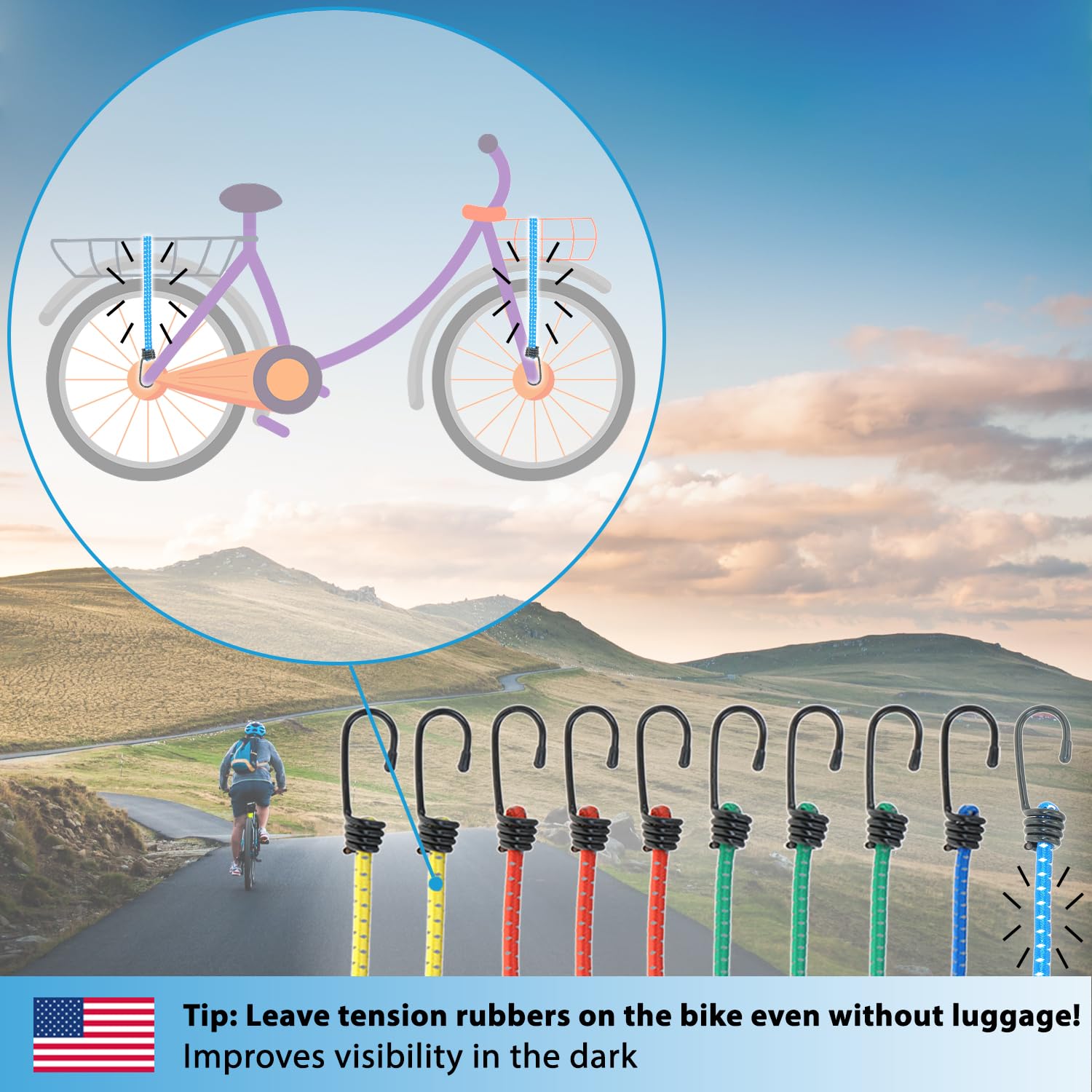 Valonic Heavy-Duty Reflective Bungee Cords with Hooks - 10-Pack Super Elastic Straps (200% Stretch) for Motorcycle, Bike, Kayak, Camping Tent, Pool Cover & Outdoor Gear - Perfect for Securing Cargo, Tying Down Equipment & Organizing Outdoor Adventures