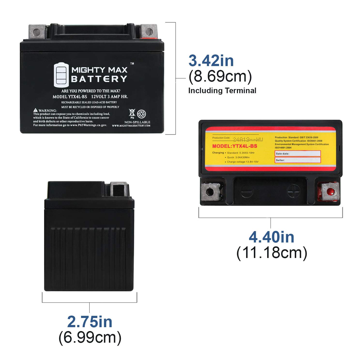 Mighty Max YTX4L-BS 12V Sealed Lead Acid Battery with 1A Charger - Compatible with Piaggio 50 NRG Scooters - Perfect for Motorcycle, ATV, and Powersports Replacement Batteries - Ideal for Commuting, Urban Riding, and Outdoor Adventures