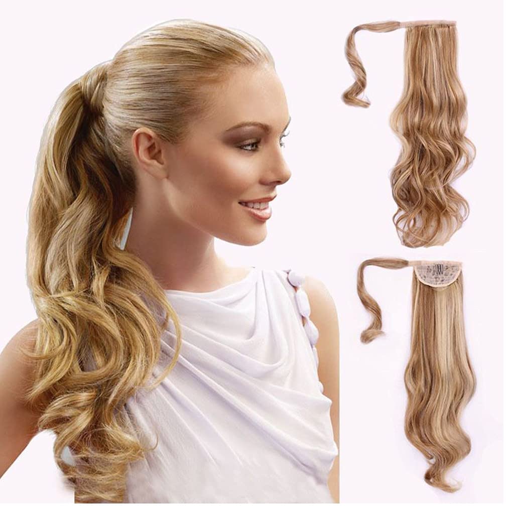 100% Real Human Hair Ponytail Extensions for Women - 22 Inch Clip-In Wrap Around Long Wavy Ponytail (100g, 24# Light Blonde) - Perfect for Parties, Weddings & Everyday Styling