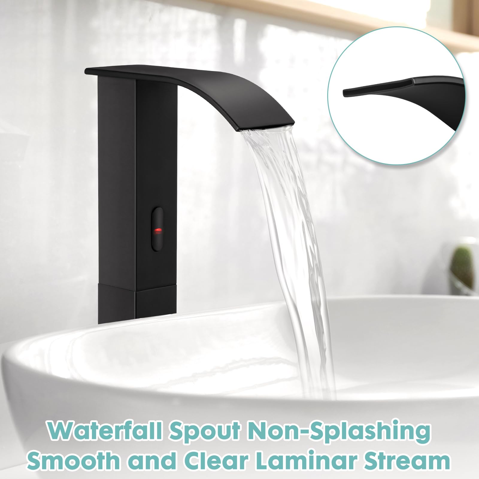**Touchless Bathroom Sink Faucet - 1 Hole Hands-Free Automatic Motion Sensor Faucet with Tall Spout, Black Waterfall Design for Modern Bathrooms - Perfect for Hygienic Hand Washing in Homes, Offices, and Public Restrooms**