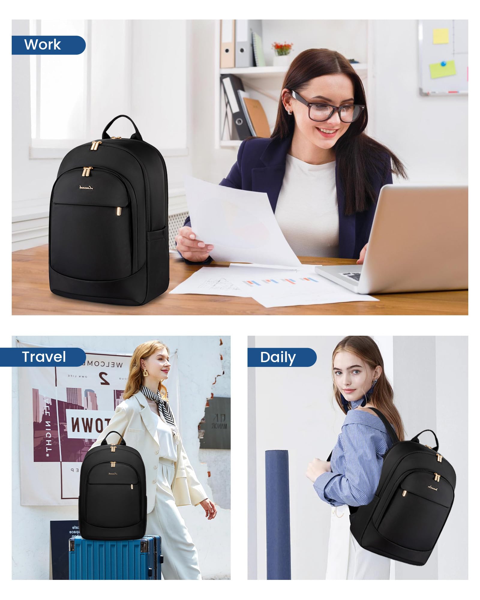 LOVEVOOK 17.3 Inch Laptop Backpack for Women - Stylish Business Backpack Purse with Large Capacity, Durable Work & Travel Computer Bag - Perfect Gift for Professionals & Students (Black) | Ideal for Office Commute, College Campus & Business Trips