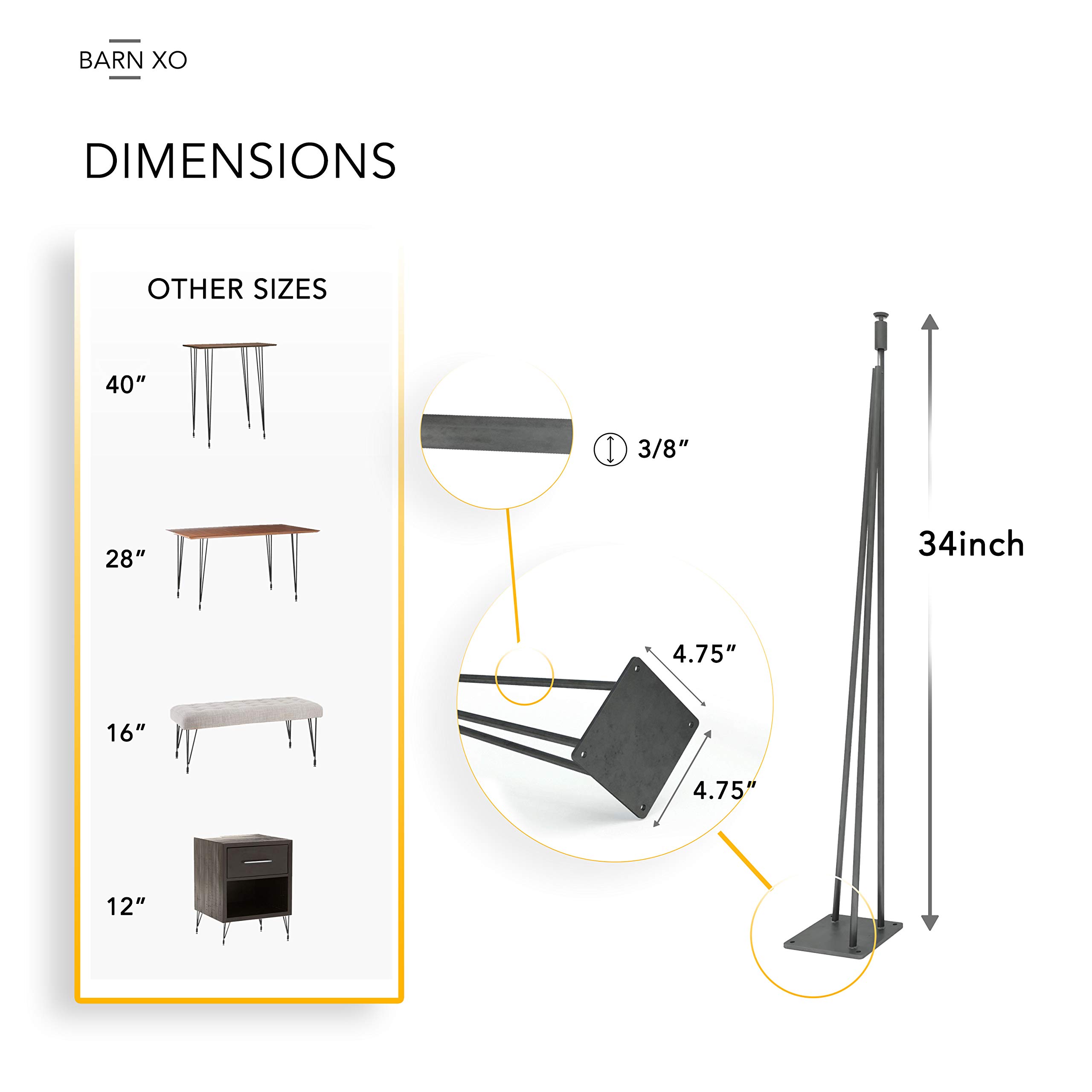 Industrial Hairpin Table Legs Set of 4 - Adjustable 16