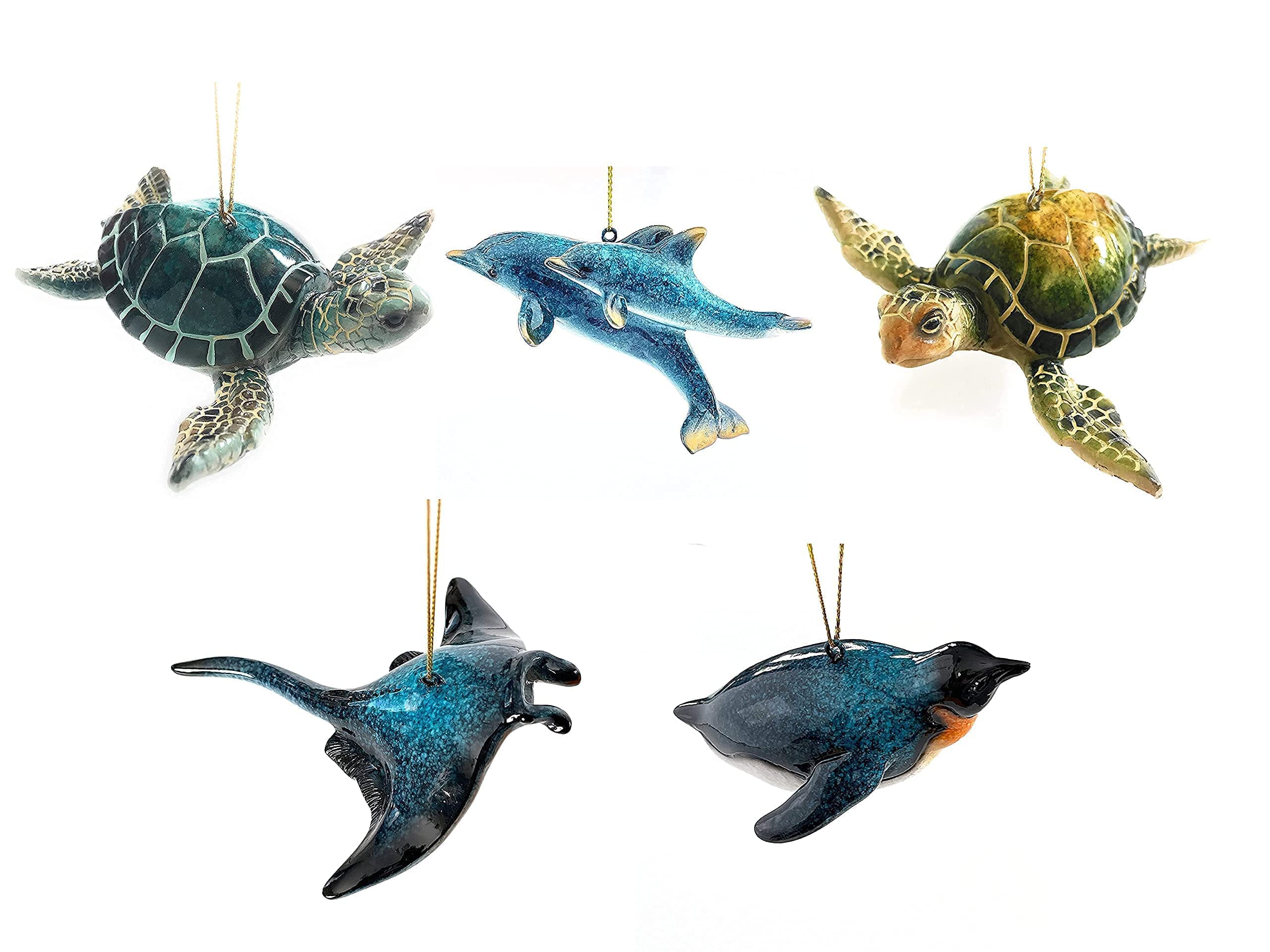 5-Piece Hand-Painted Ocean Animal Christmas Ornaments Set - Perfect for Tree Decor, Bathroom Wall Hanging, Stocking Stuffers, Scuba Diving Enthusiasts & Ocean Theme Lovers - Ideal for Holiday Decorations, Gift Giving & Underwater Themed Parties