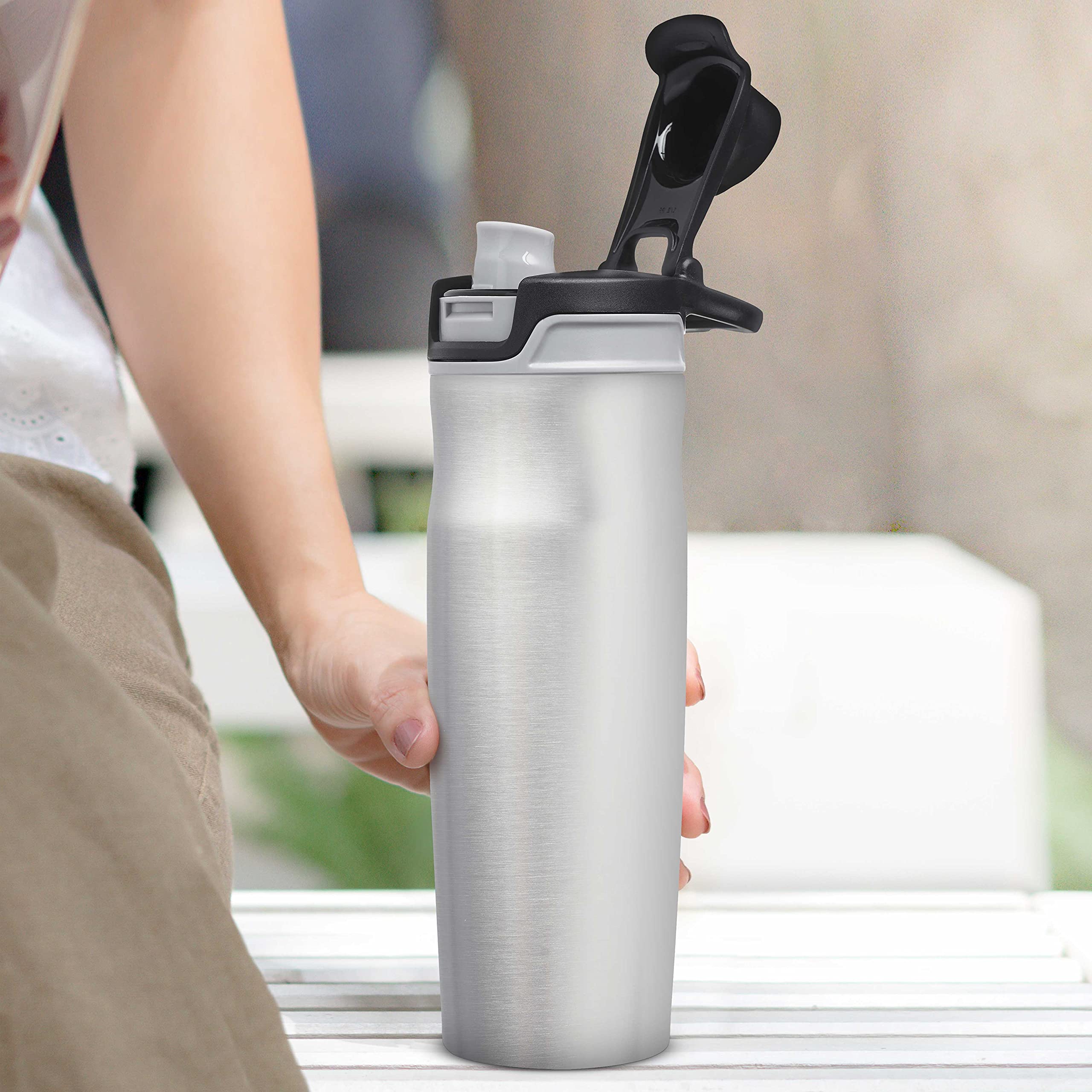 Juno 20 oz Reusable Water Bottles with Flip Lid - Set of 6 Bulk Pack - BPA Free, Leak Proof - Perfect for Gym, Hiking, Cycling, School & Office - Silver