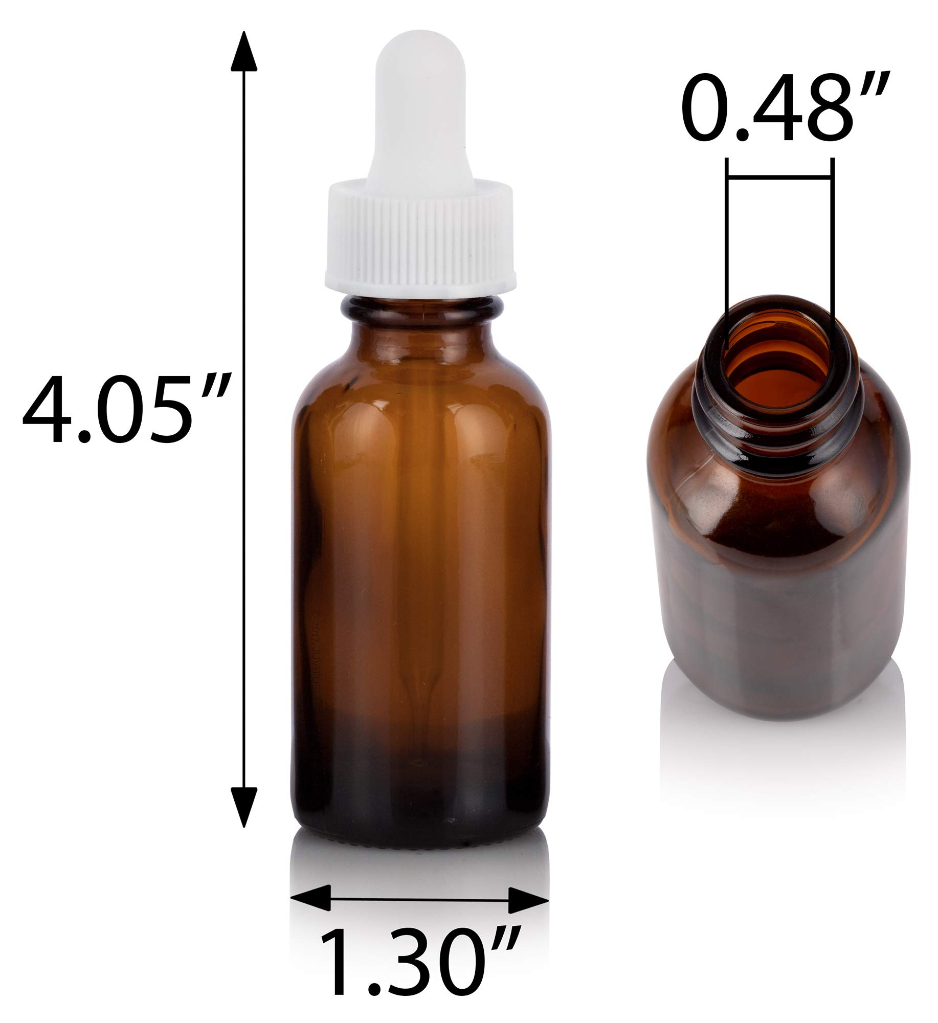 JUVITUS 12 Pack 1 oz (30ml) Amber Glass Boston Round Bottles with White Dropper Caps & Funnel - Essential Oil, CBD, Tincture Storage for DIY, Aromatherapy, and Herbal Remedies