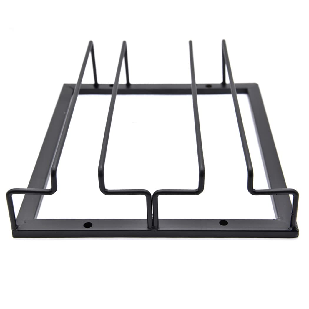 Premium Wrought Iron Under Cabinet Wine Glass Holder - 2 Rows Black Hanging Goblet Rack for Kitchen & Bar Storage | Space-Saving Upside Down Wine Glass Organizer for Home, Restaurant, and Party Use